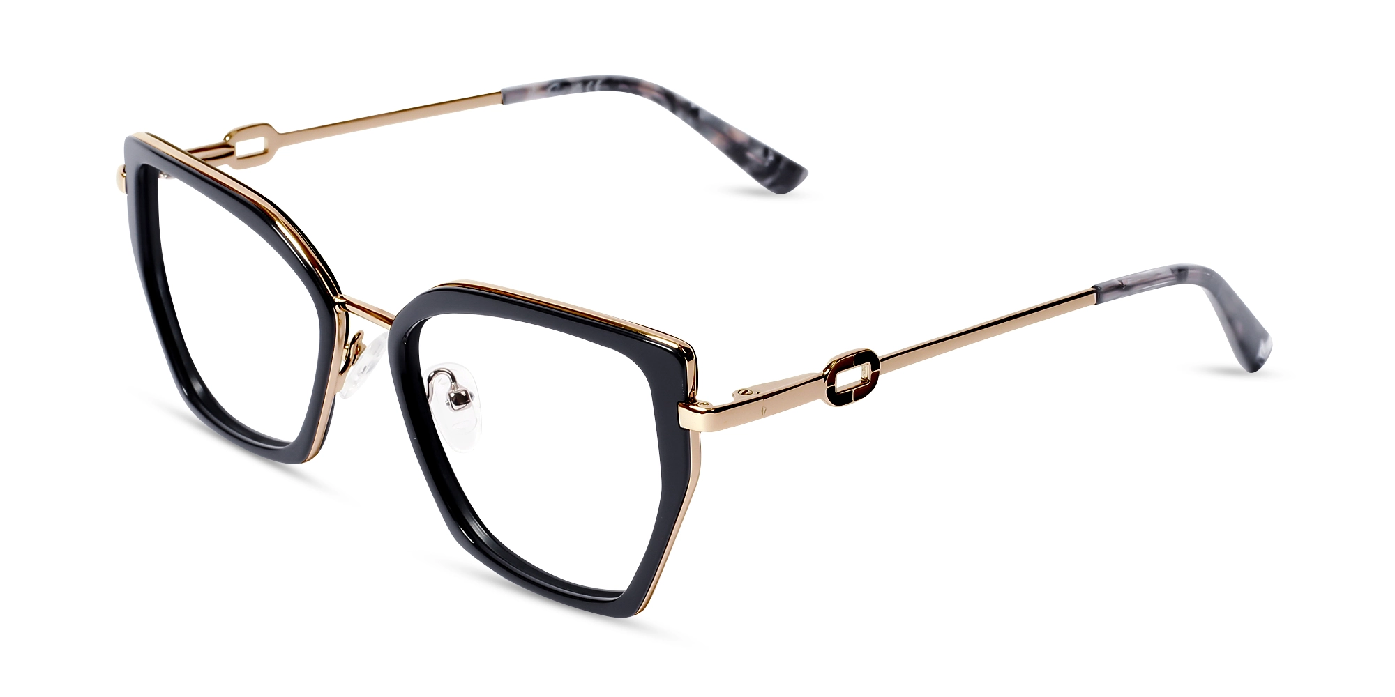 Black & Gold Cateye Geometric Glasses