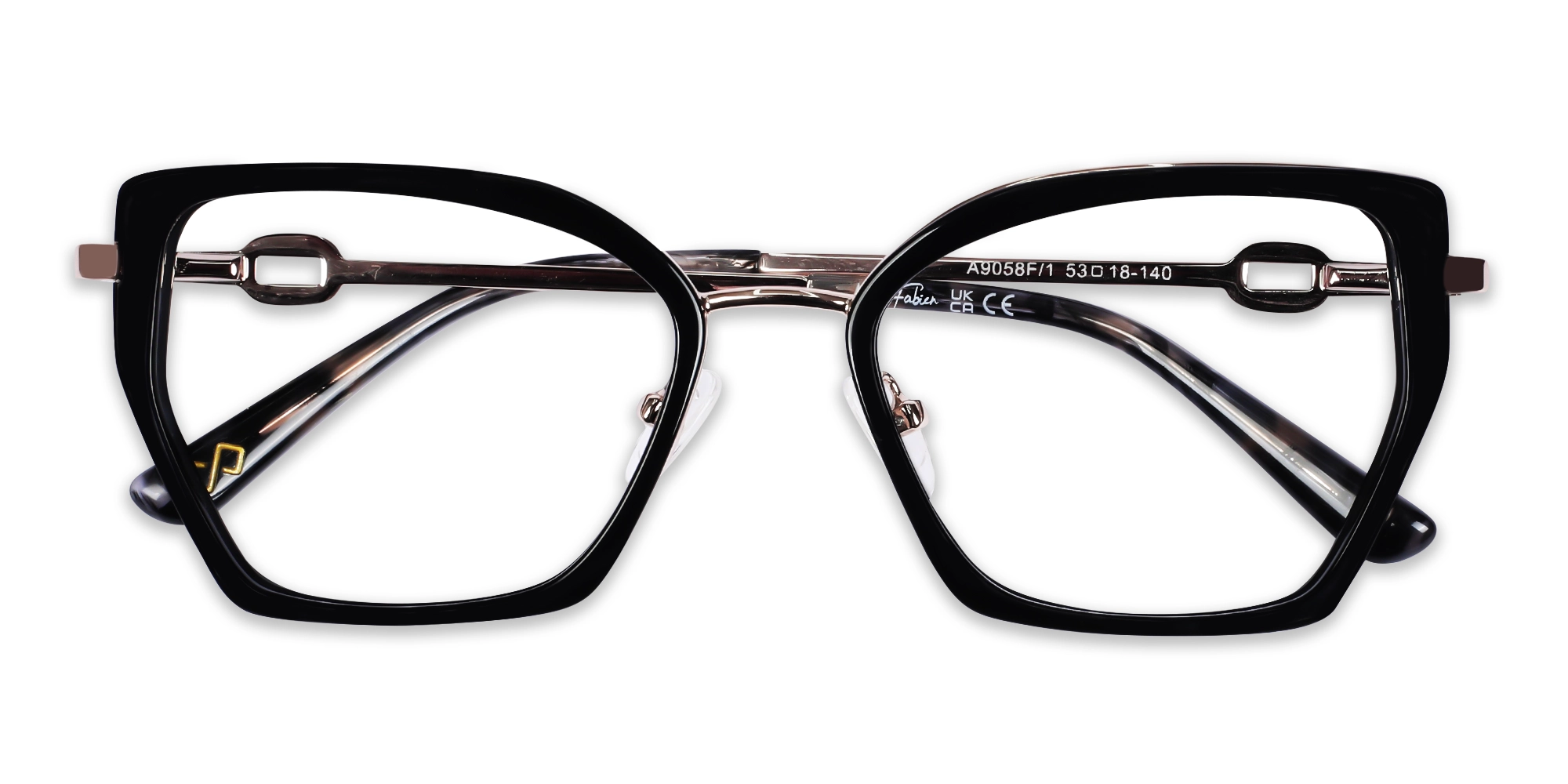 Black & Gold Cateye Geometric Glasses