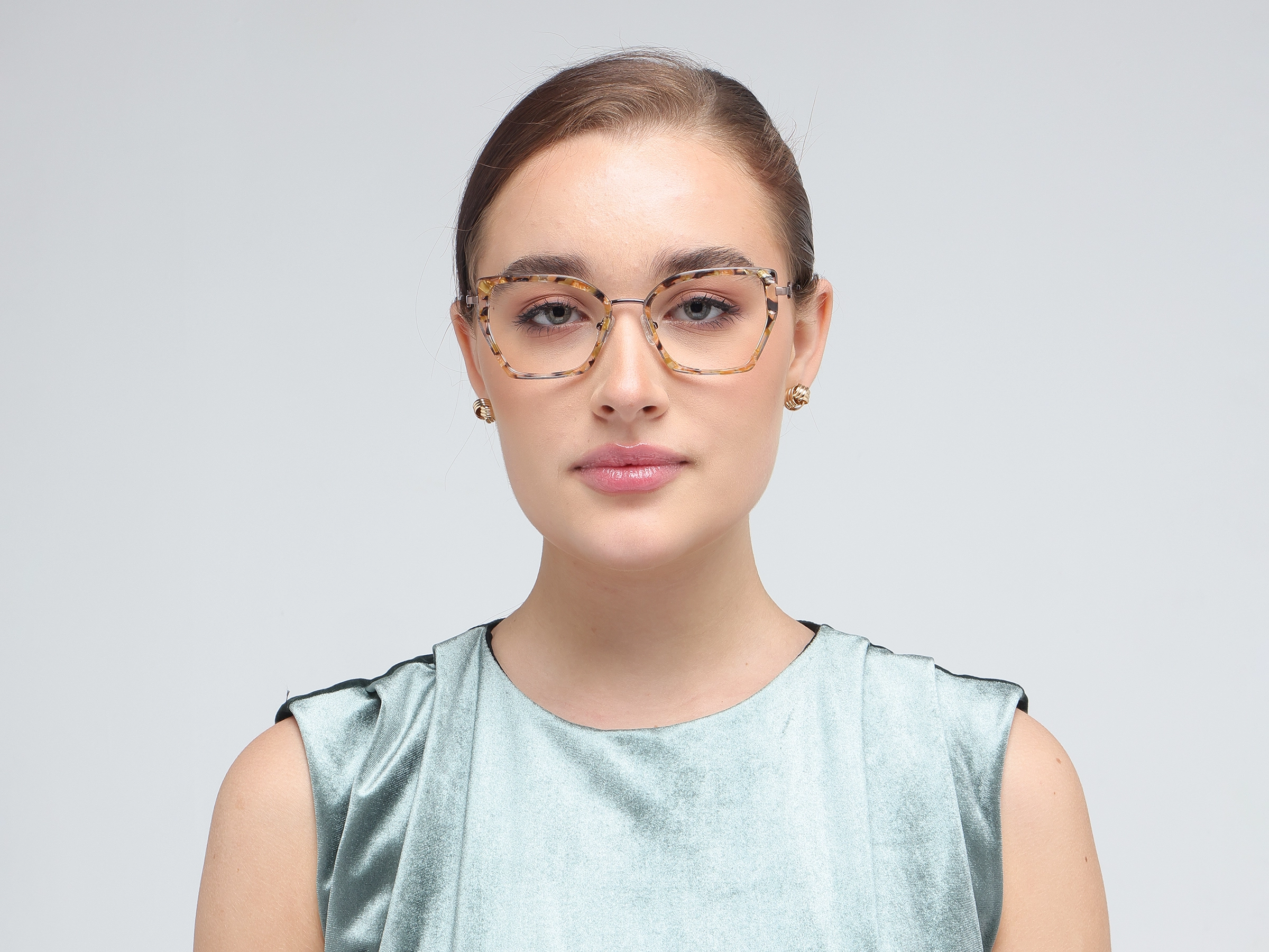 Golden Maple Marble Cat-Eye Geometric Glasses