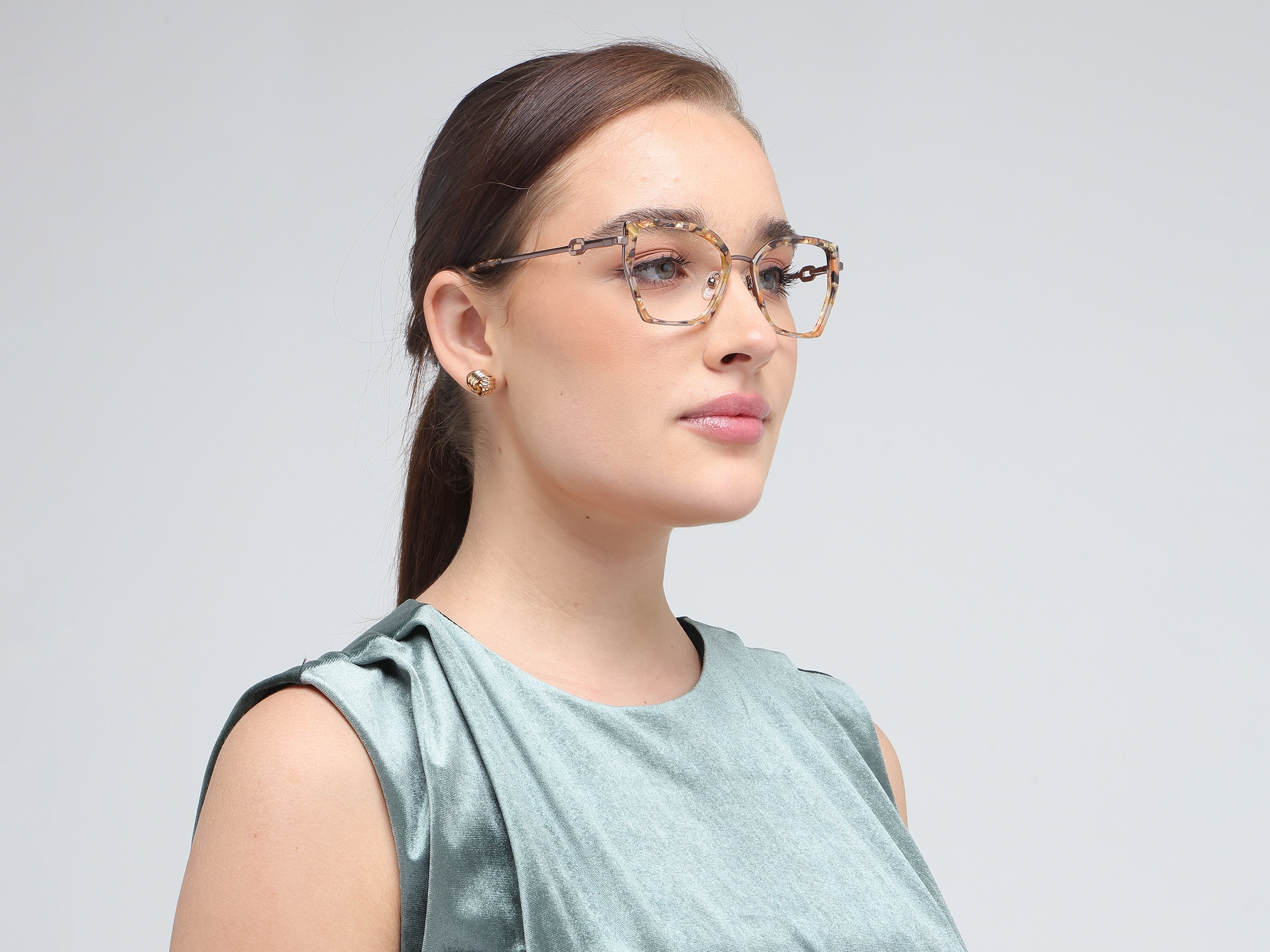 Golden Maple Marble Cat-Eye Geometric Glasses