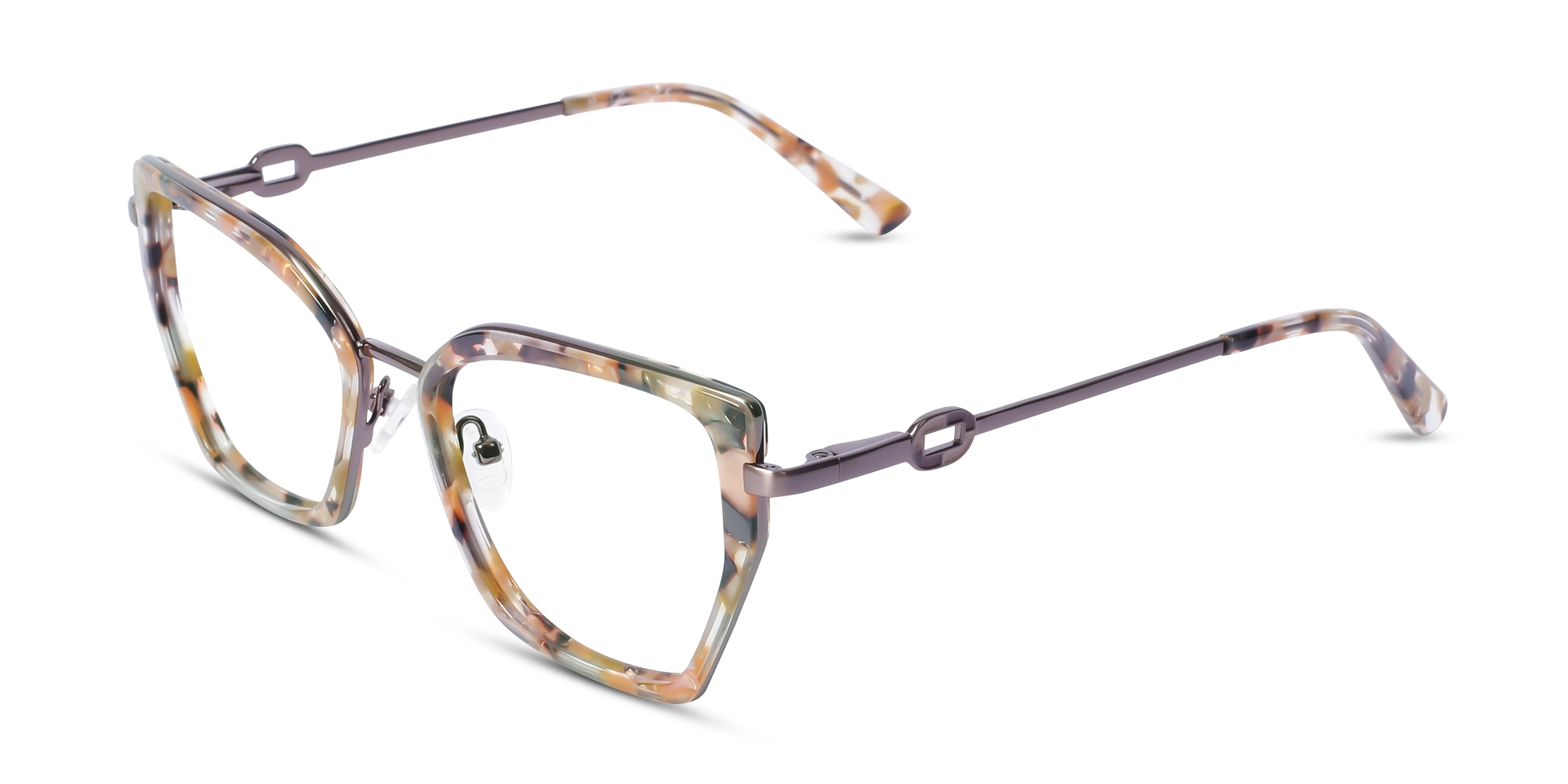 Golden Maple Marble Cat-Eye Geometric Glasses