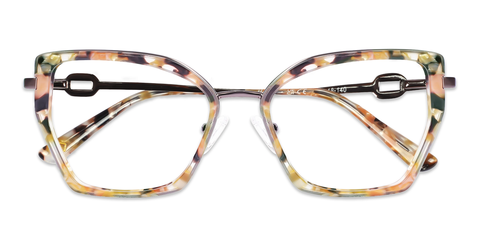 Golden Maple Marble Cat-Eye Geometric Glasses