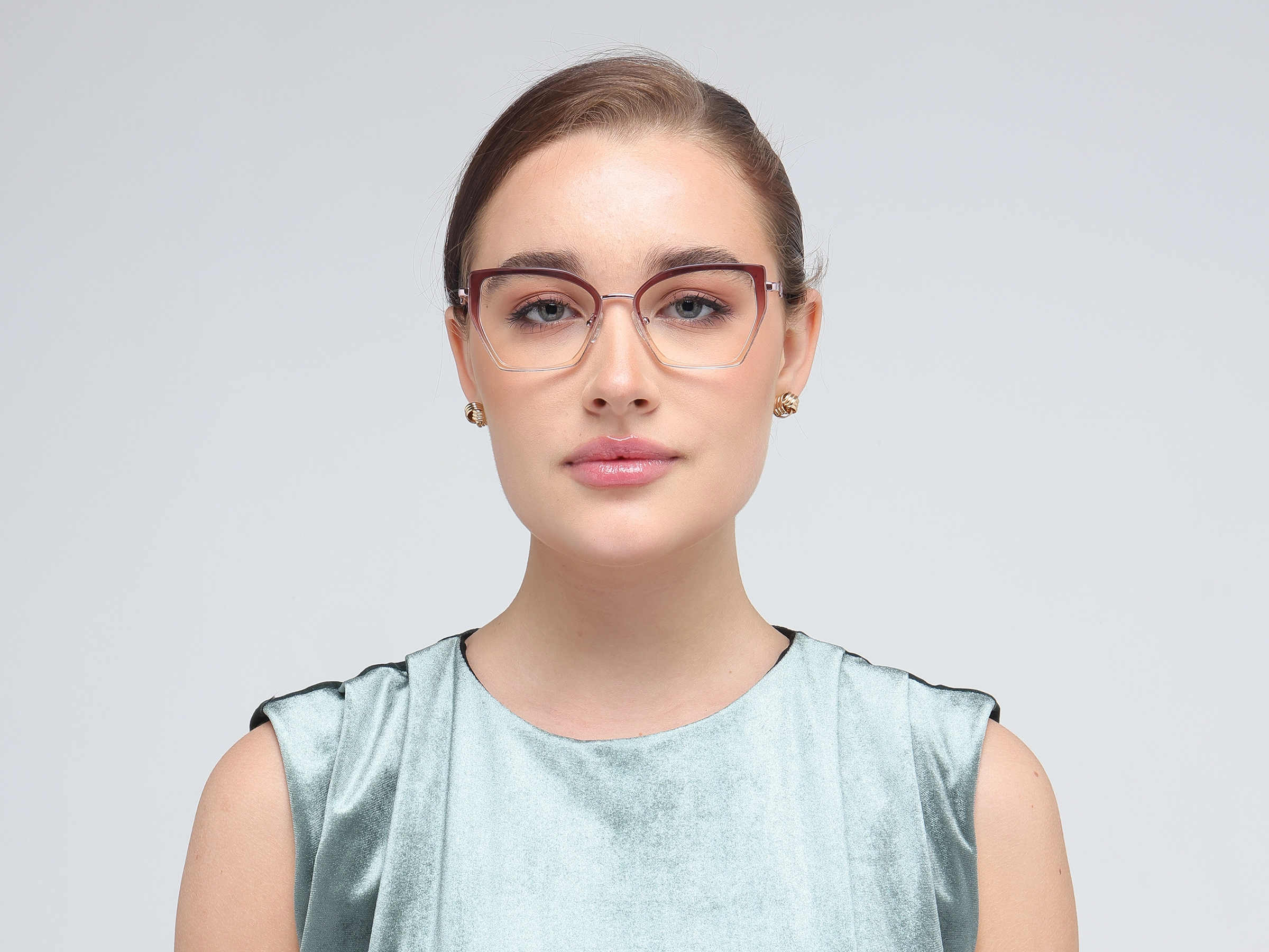 Crystal Plum Ombre Cat-Eye Geometric Glasses