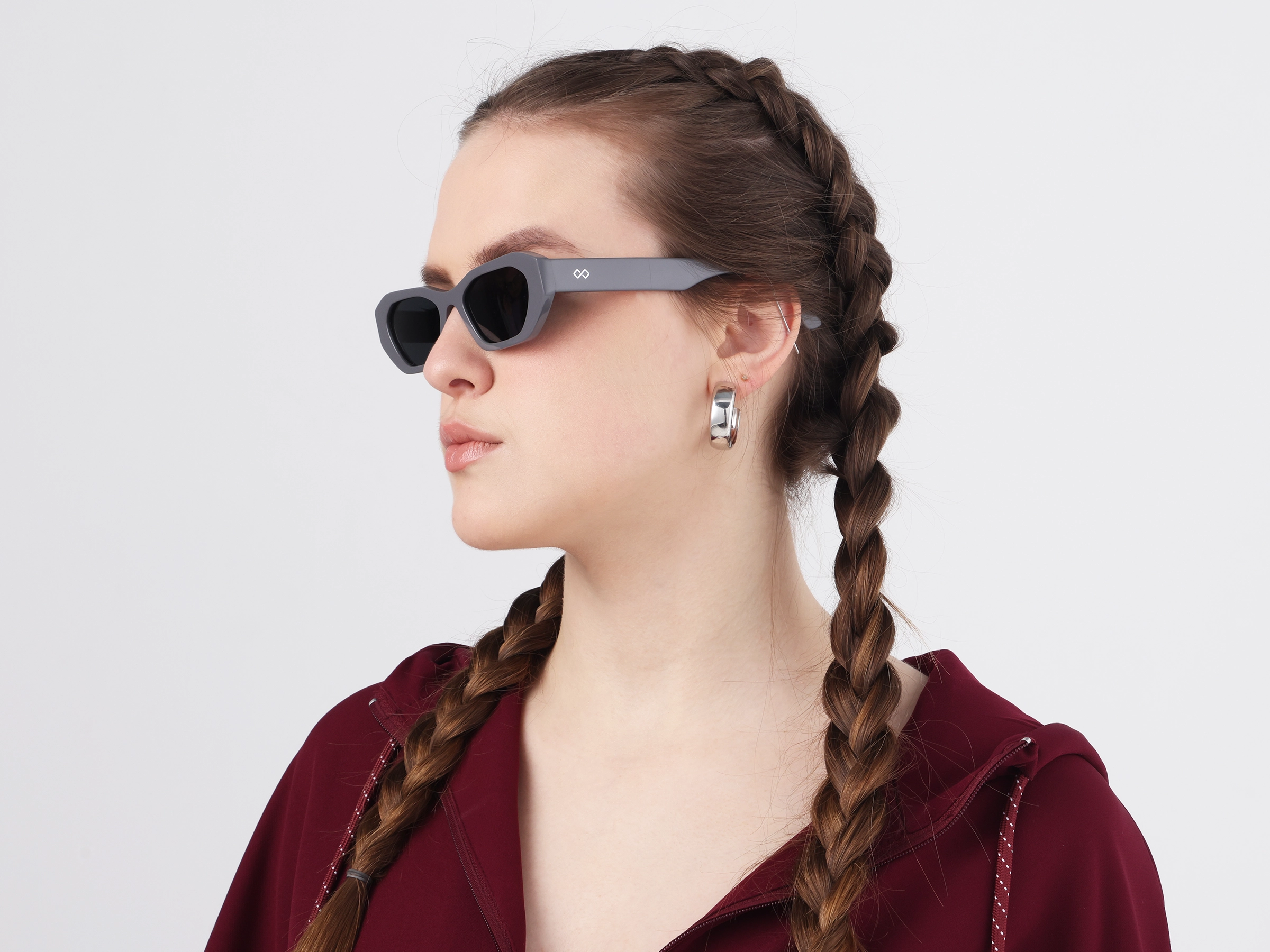 Geometric Sunglasses With Dark Grey Polarised Tint