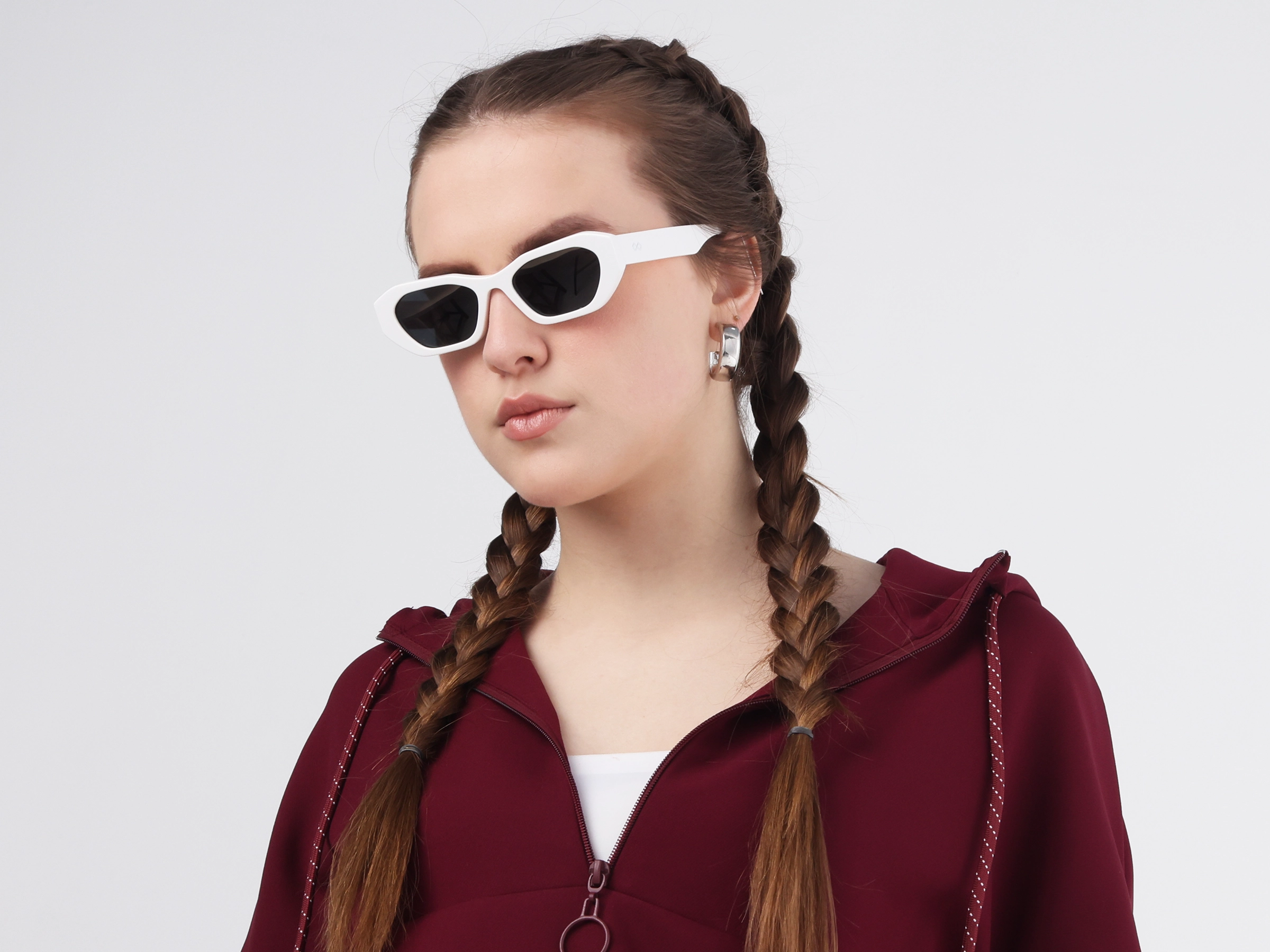 Rectangle Geometric Grey Tint Polarised Sunglasses