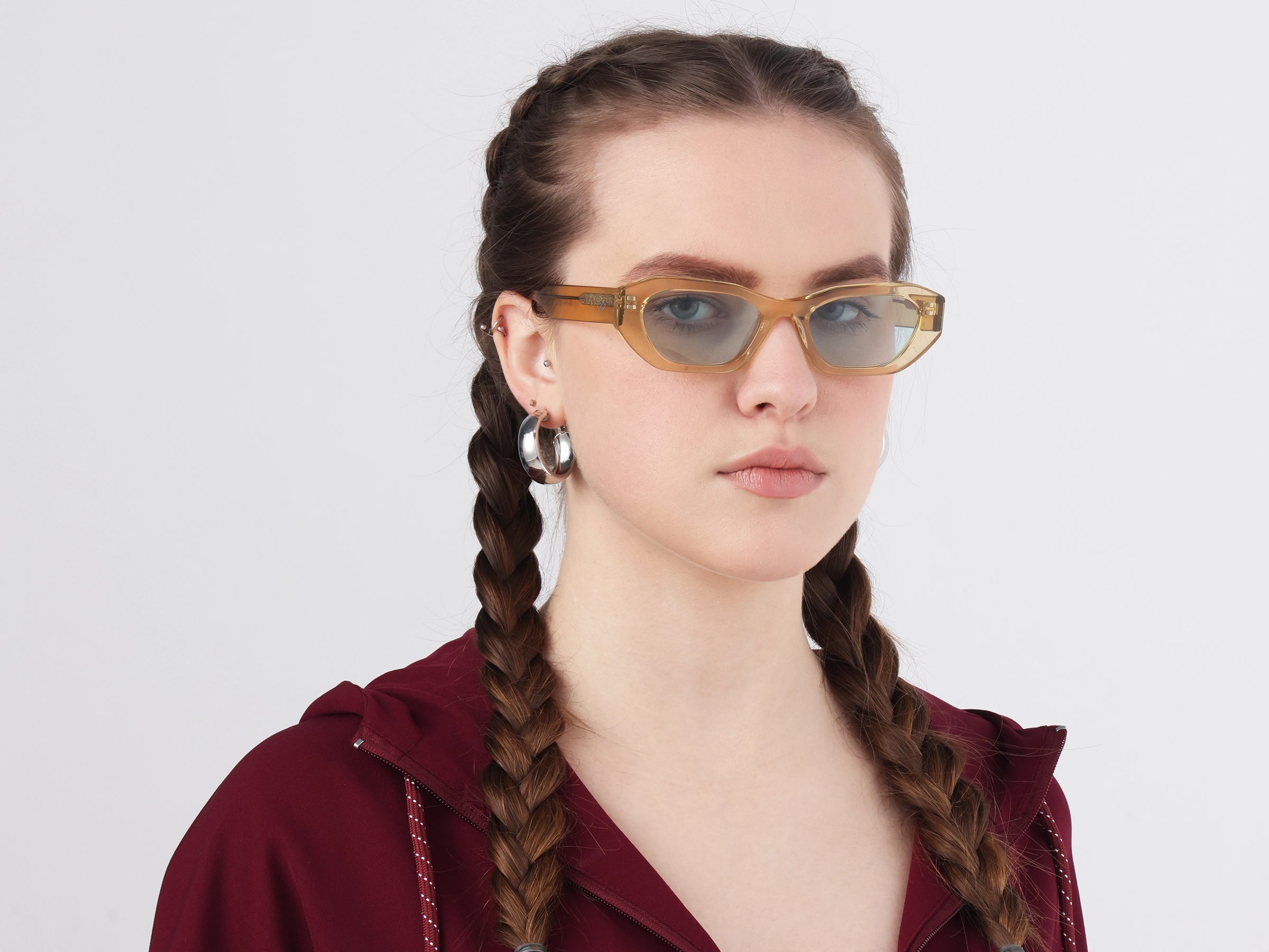 Geometric Full-Rim Blue Tint Sunglasses