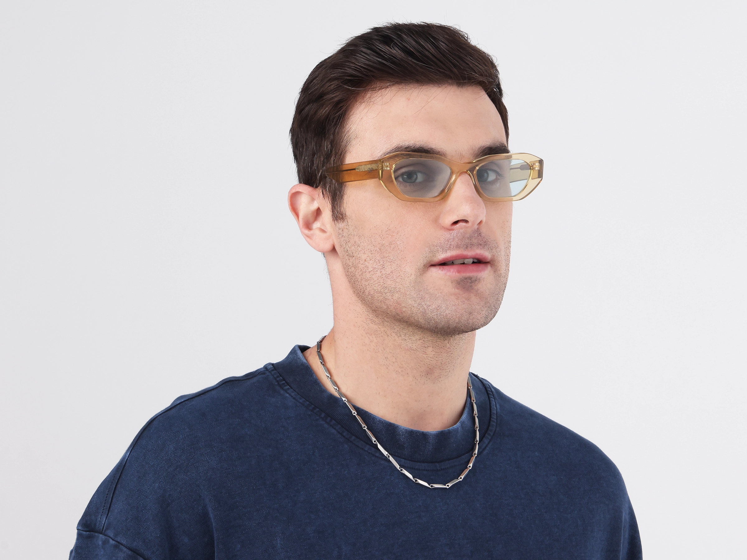 Geometric Full-Rim Blue Tint Sunglasses
