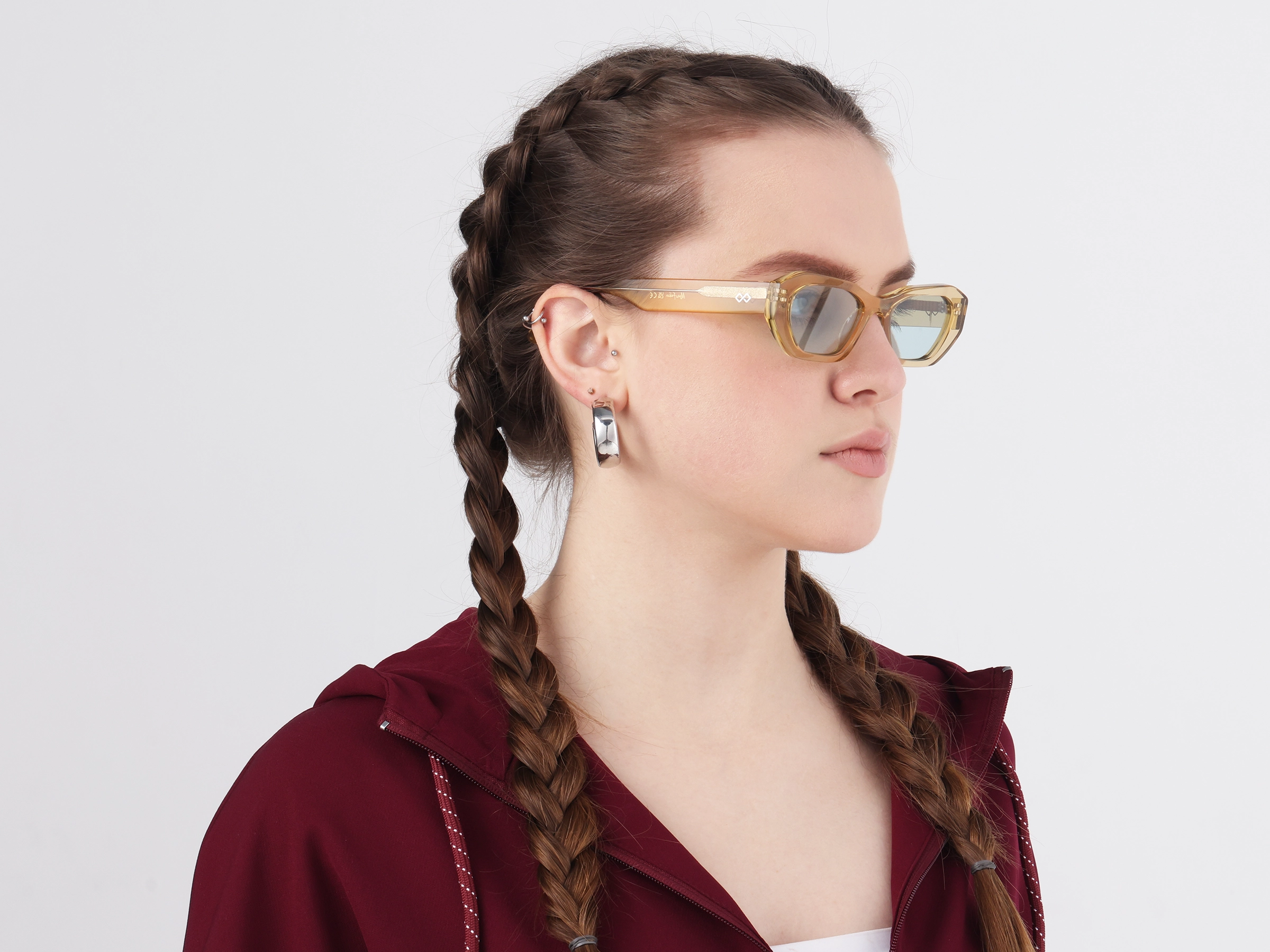 Geometric Full-Rim Blue Tint Sunglasses