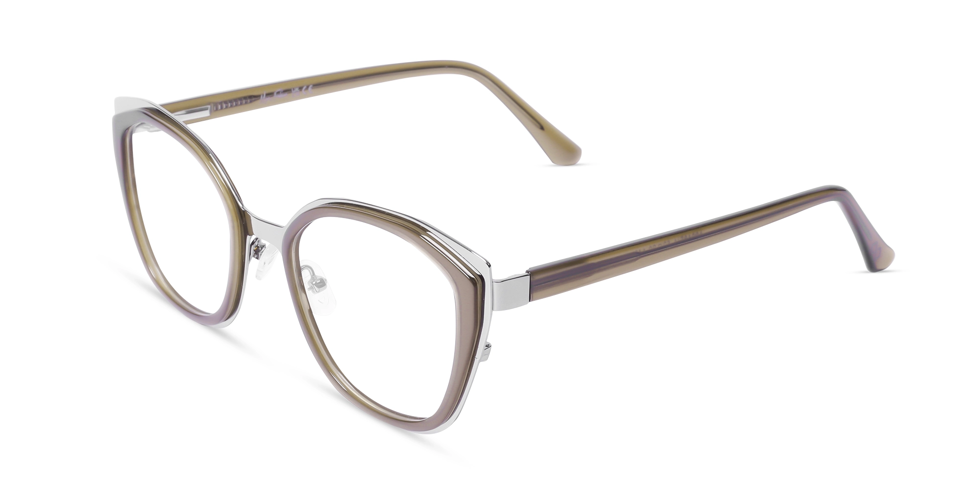 Silver & Beige Taupe Cat-eye Glasses-3