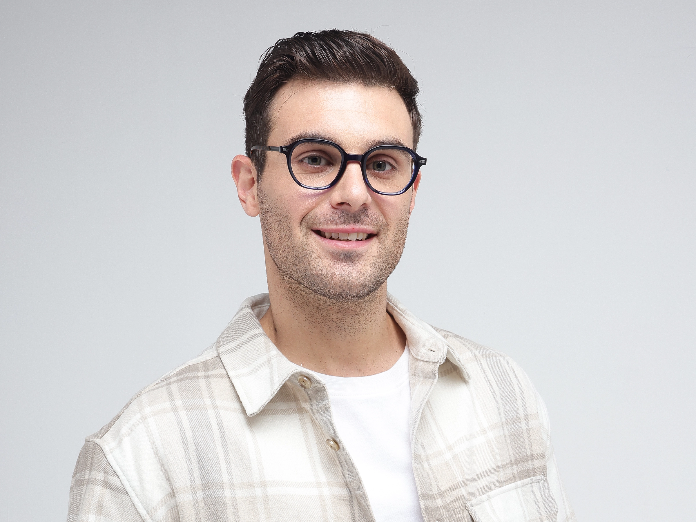 Navy Blue Oval Full-Rim Glasses