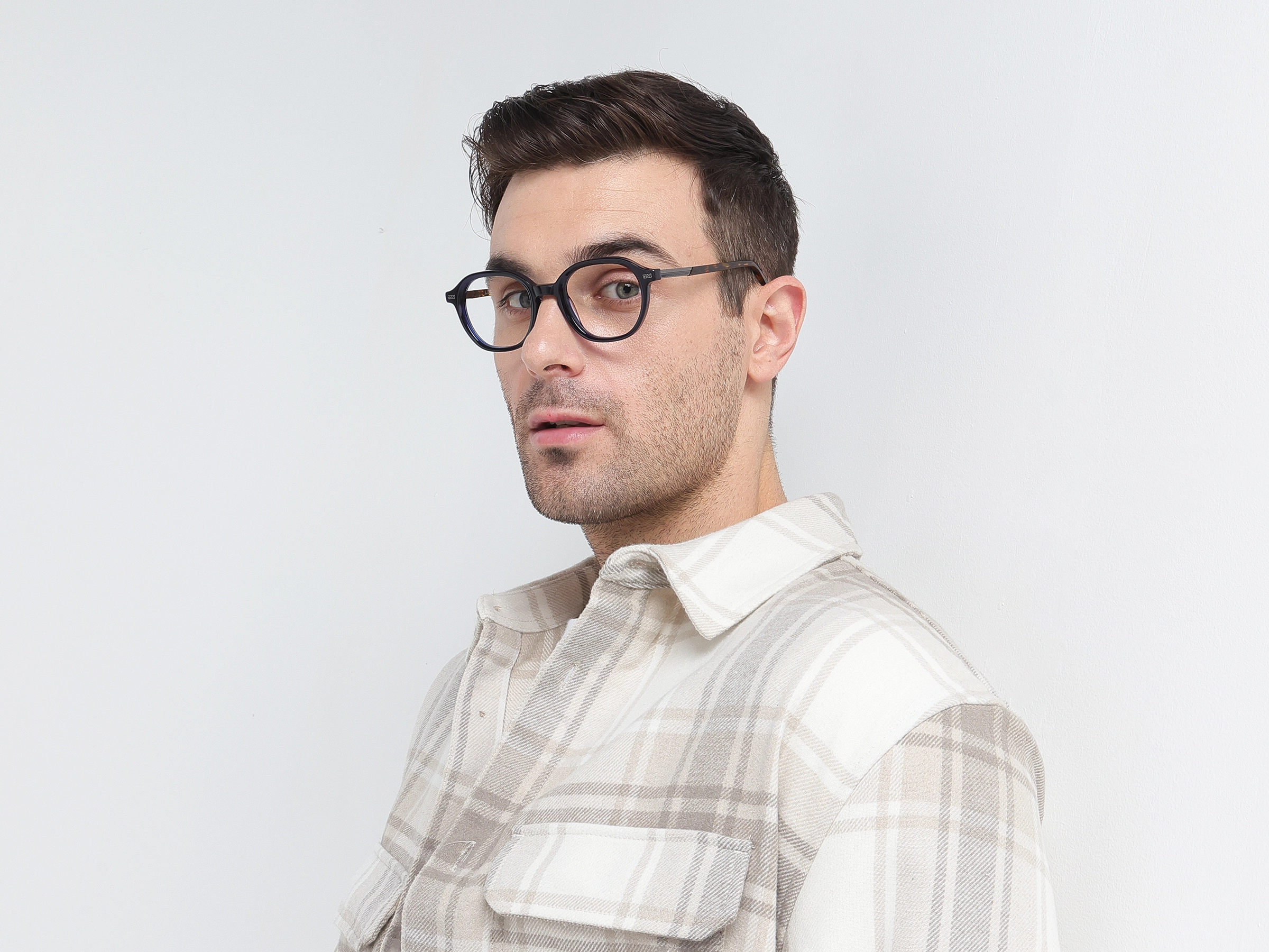 Navy Blue Oval Full-Rim Glasses