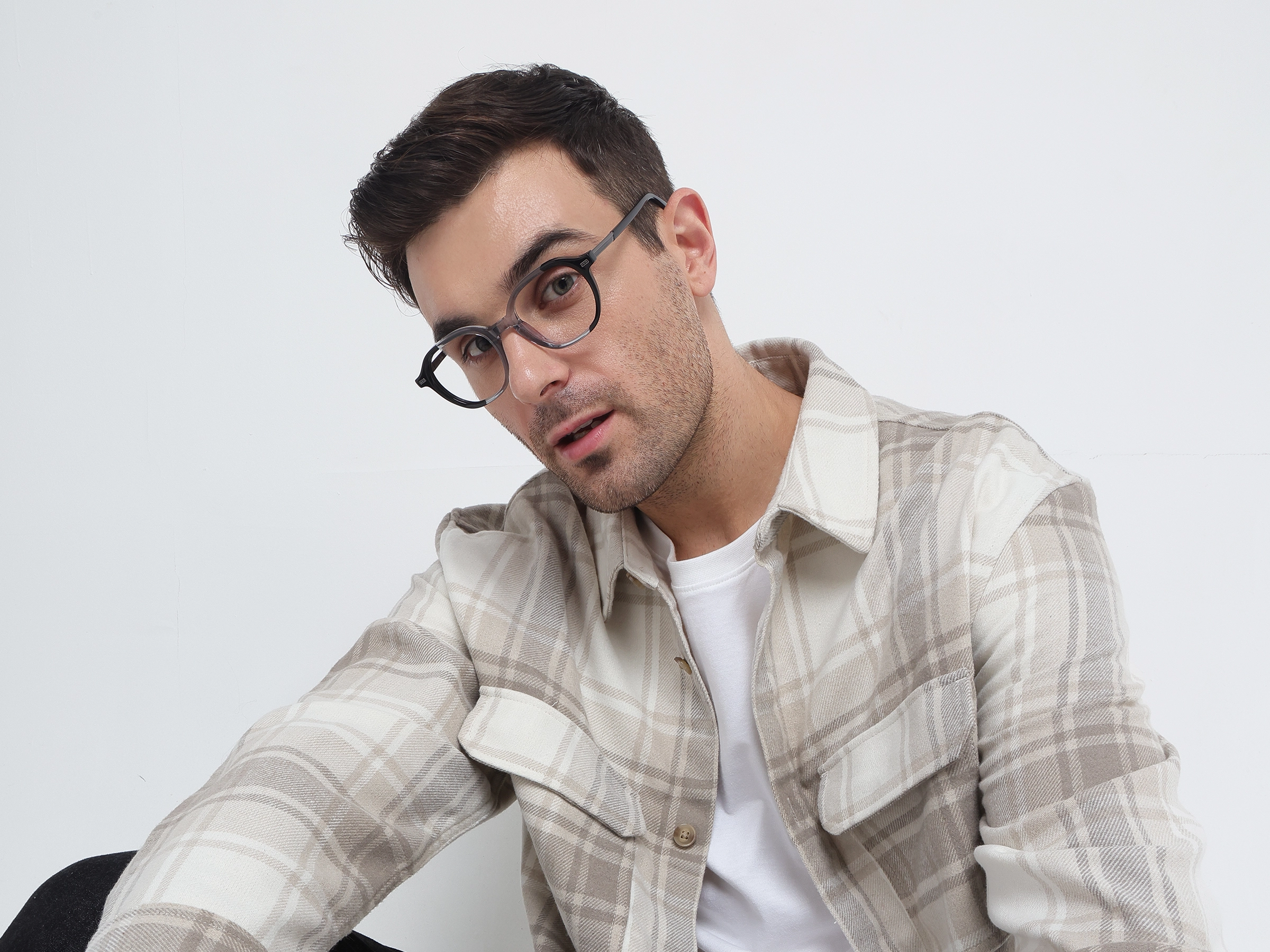 Black & Crystal Grey Oval Acetate Glasses