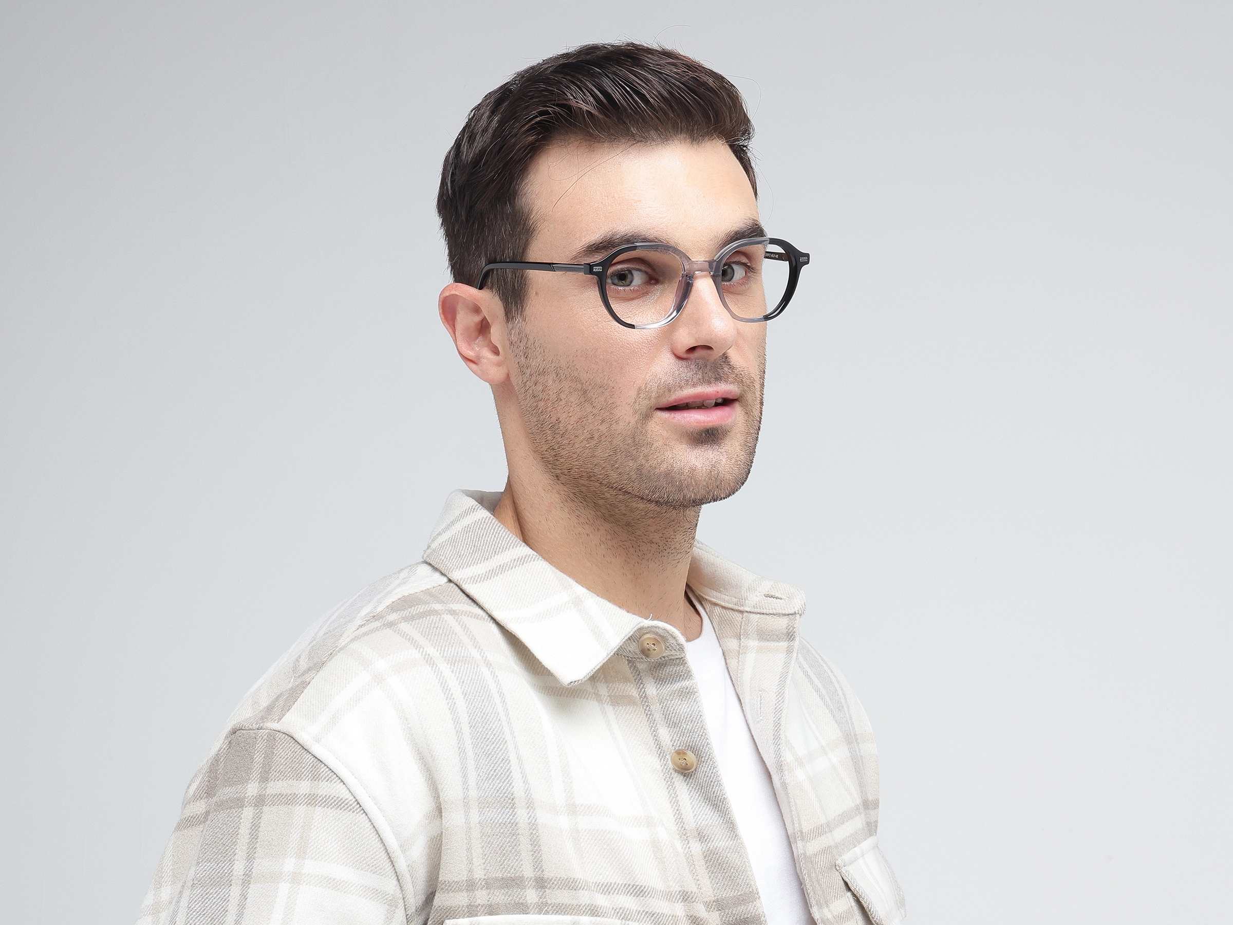 Black & Crystal Grey Oval Acetate Glasses