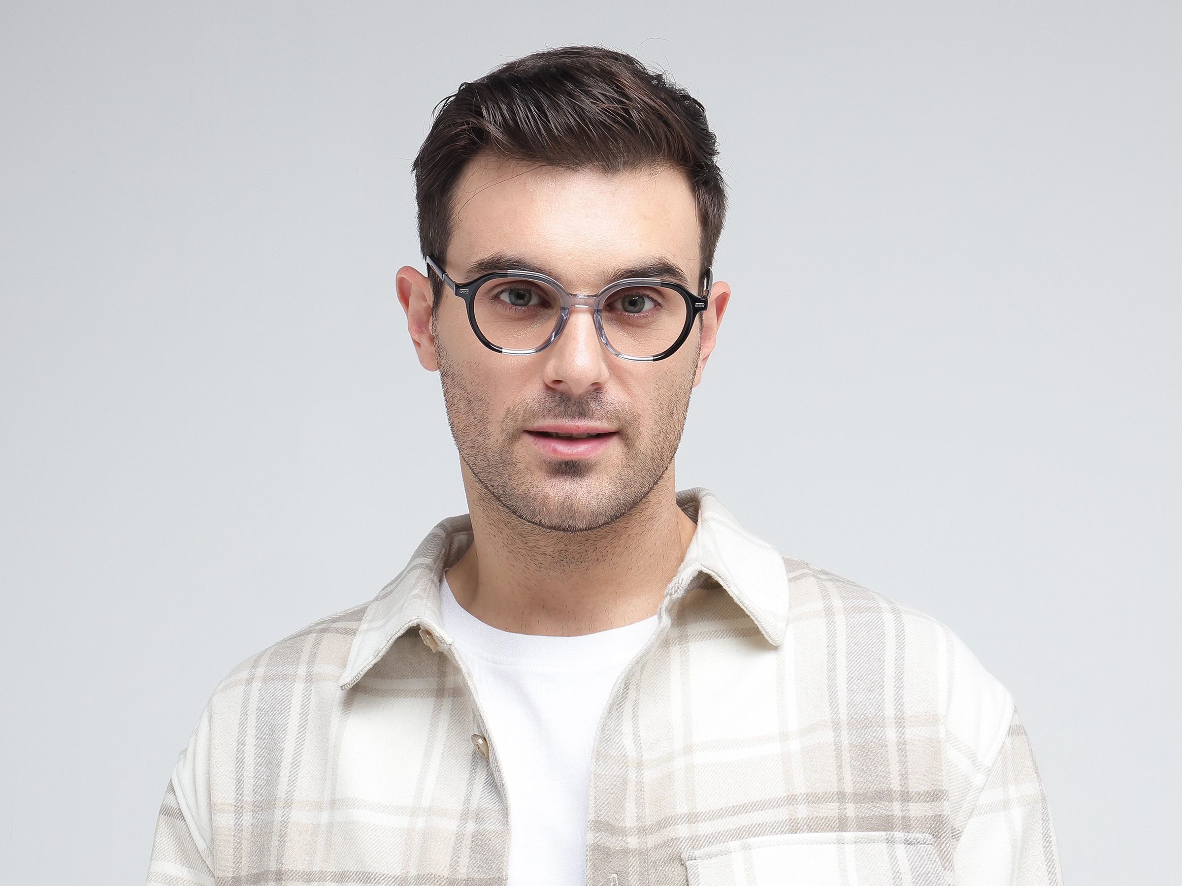 Black & Crystal Grey Oval Acetate Glasses