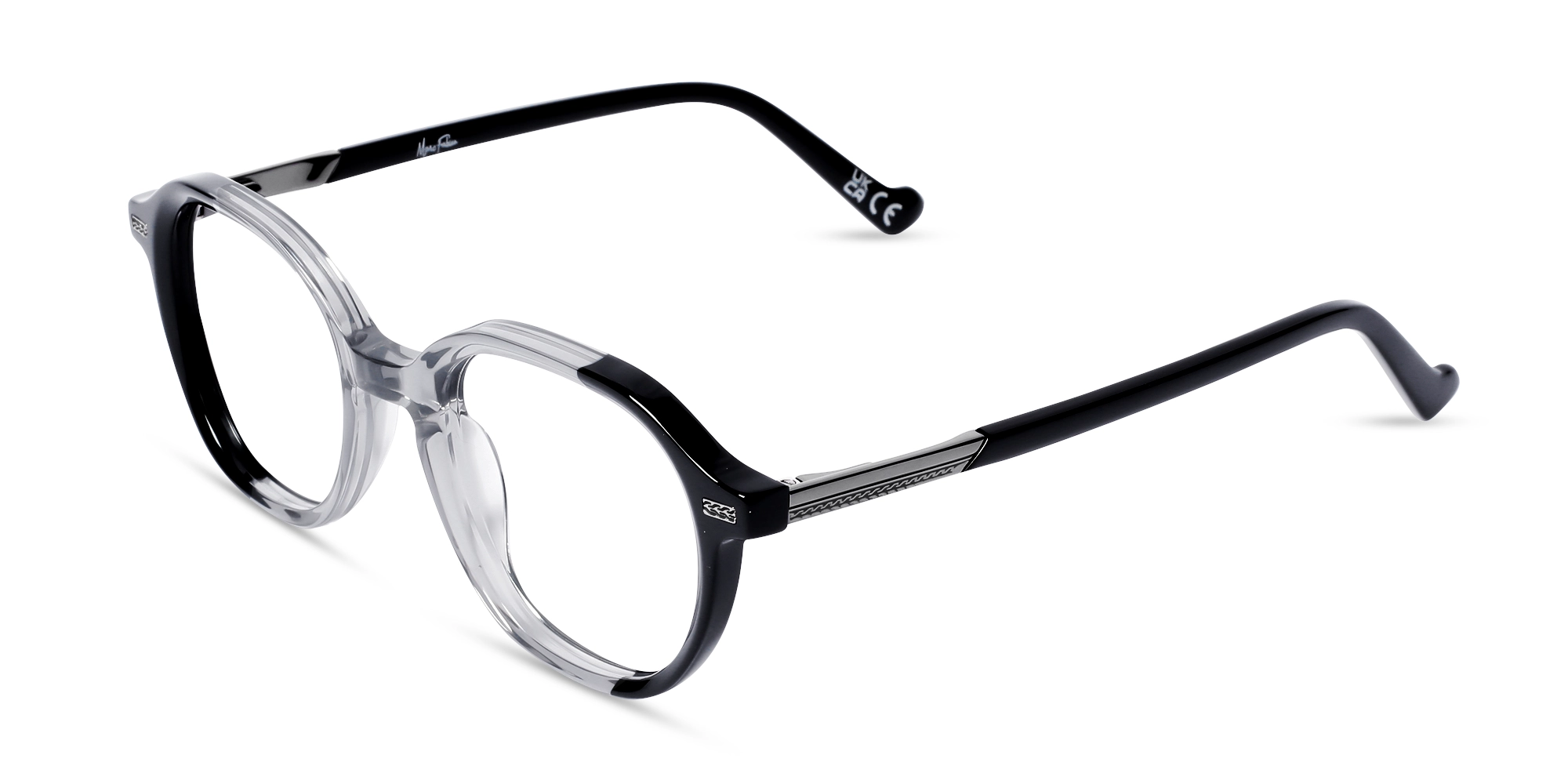 Black & Crystal Grey Oval Acetate Glasses