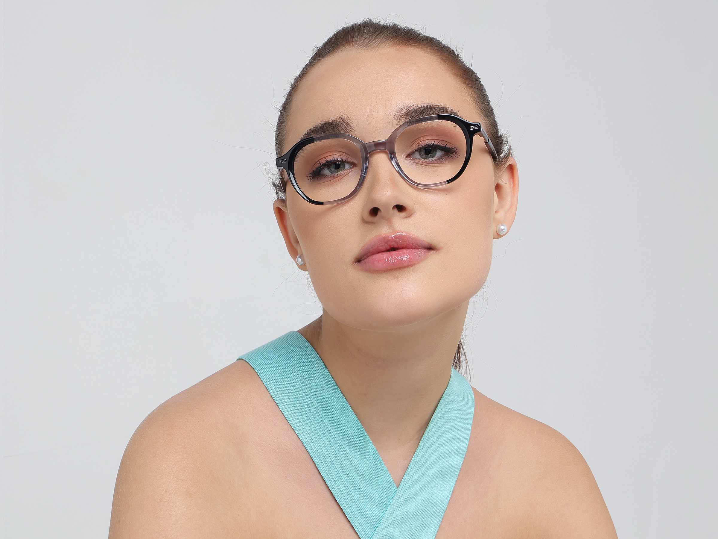 Black & Crystal Grey Oval Acetate Glasses