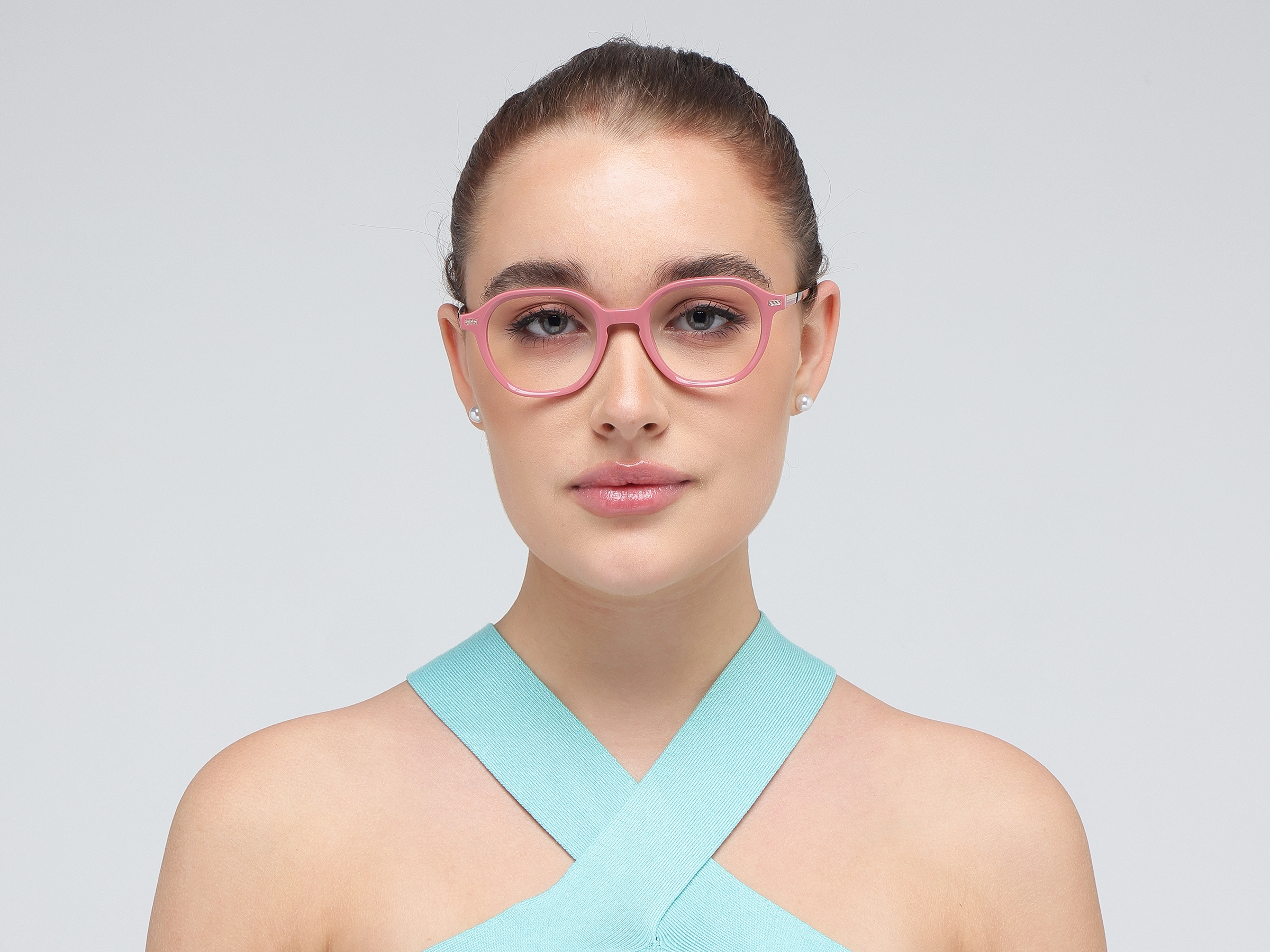 Salmon Pink Oval Acetate Glasses