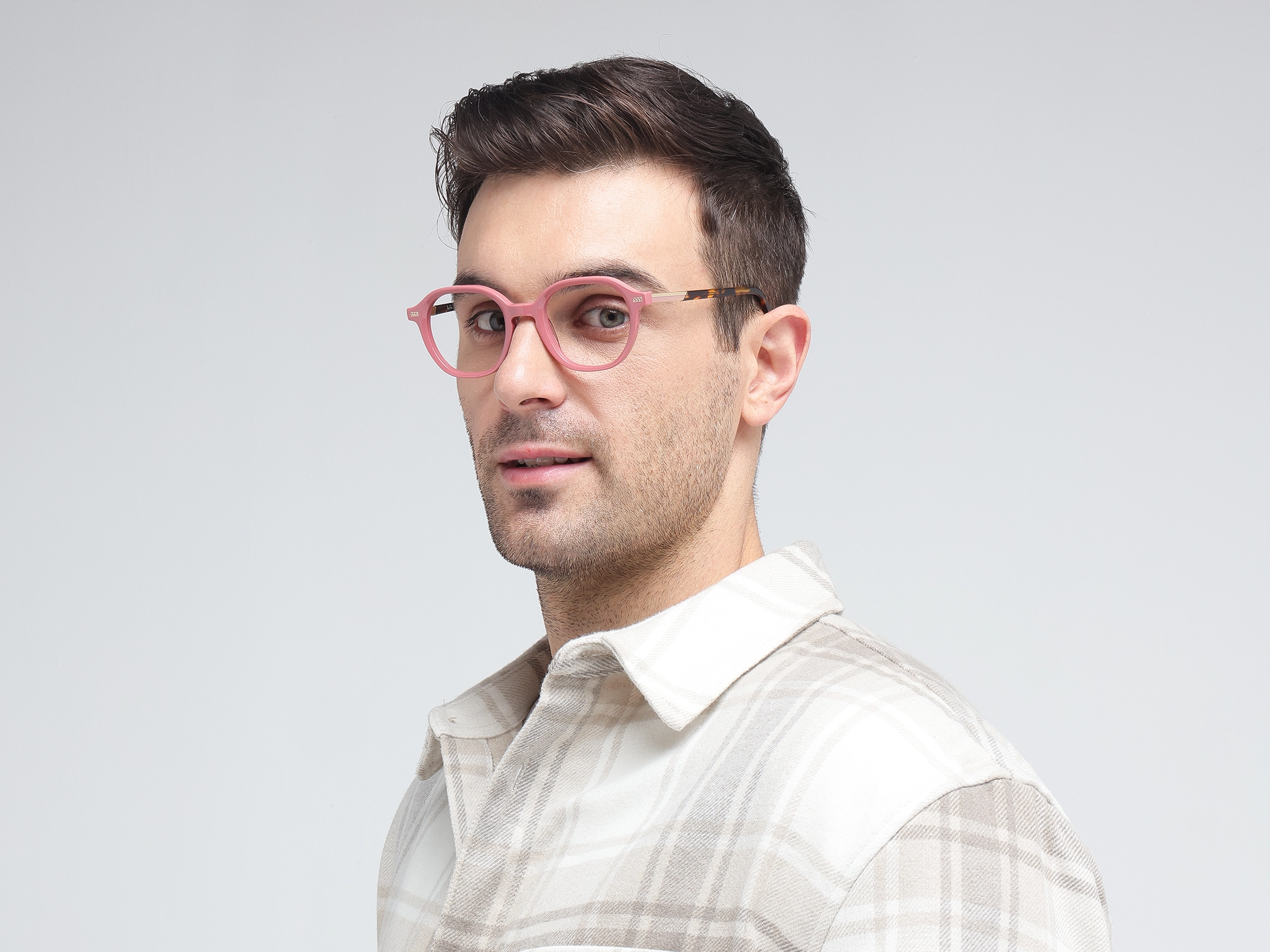 Salmon Pink Oval Acetate Glasses