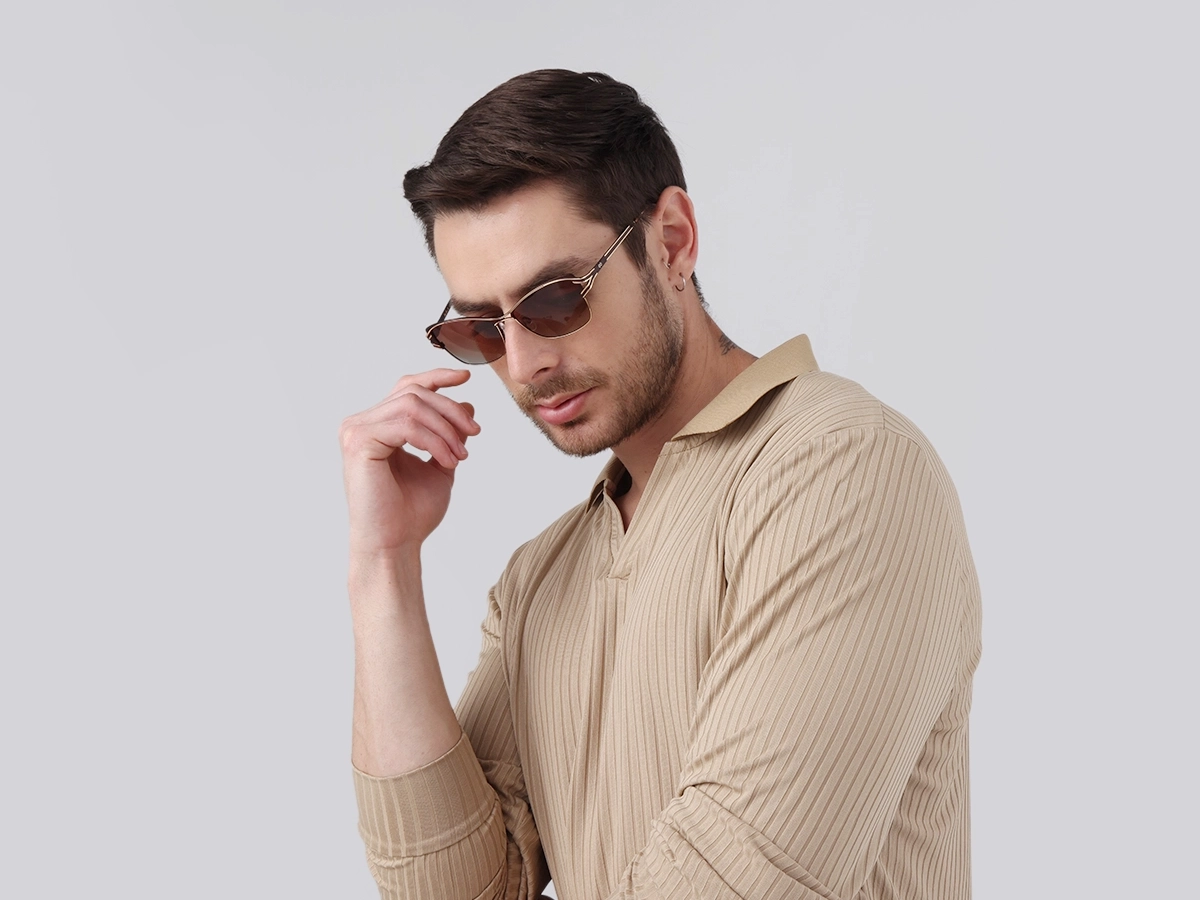 Champagne Gold & Brown Butterfly Sunglasses | Specscart-42