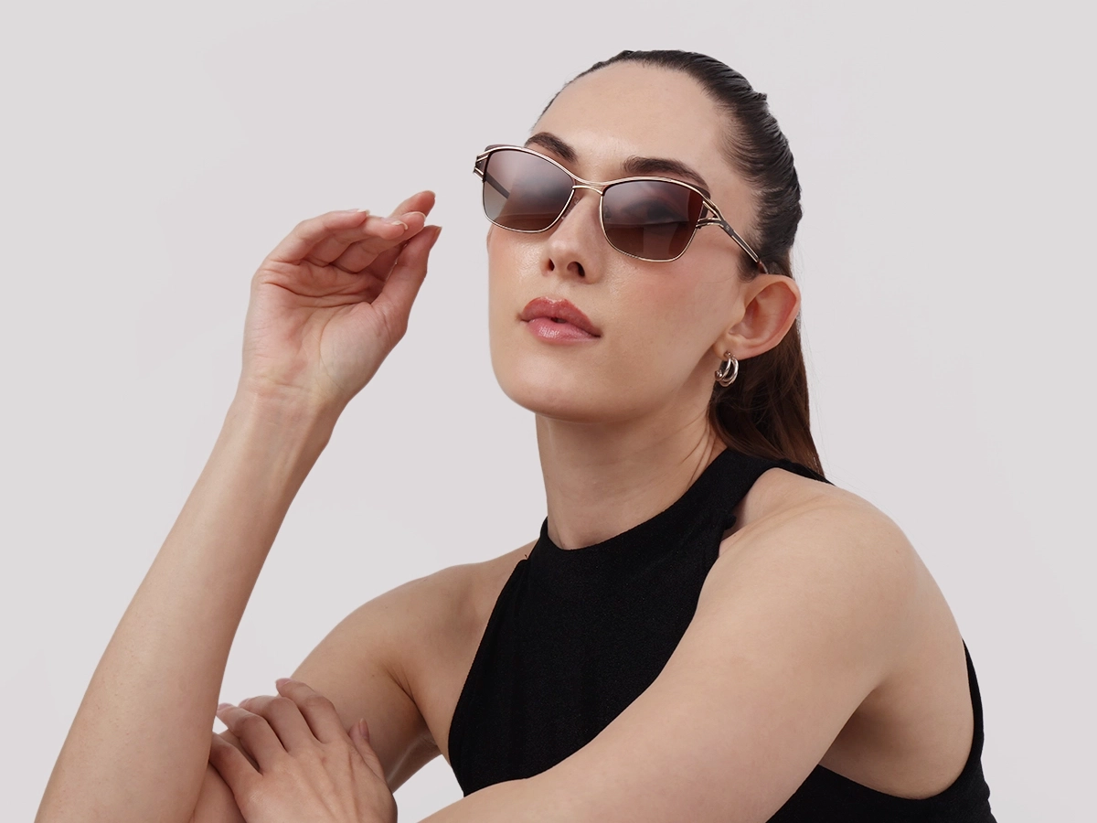 Champagne Gold & Brown Butterfly Sunglasses | Specscart-52