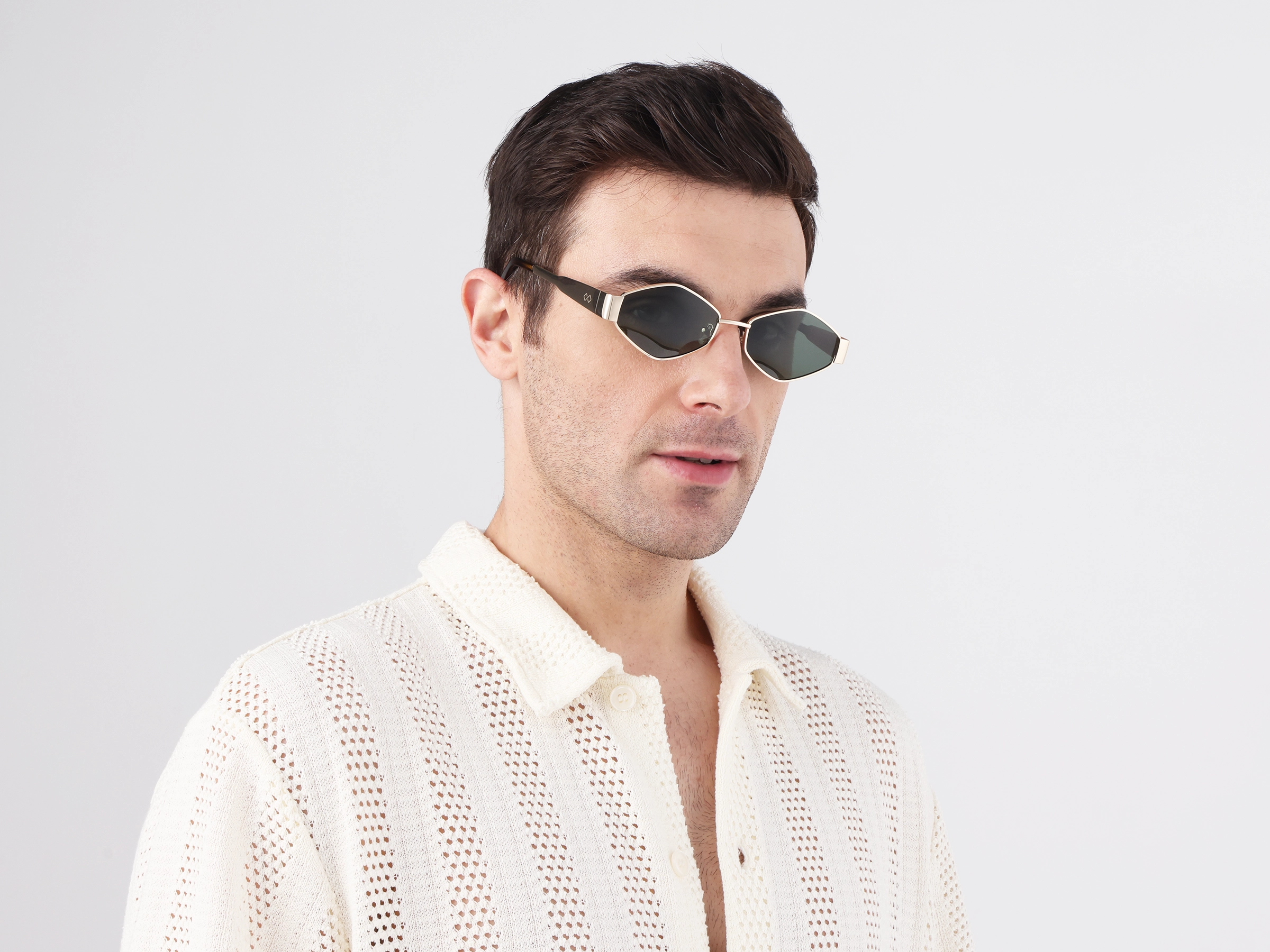 Champagne Gold Metal Full Rim Geometric Sunglasses 1