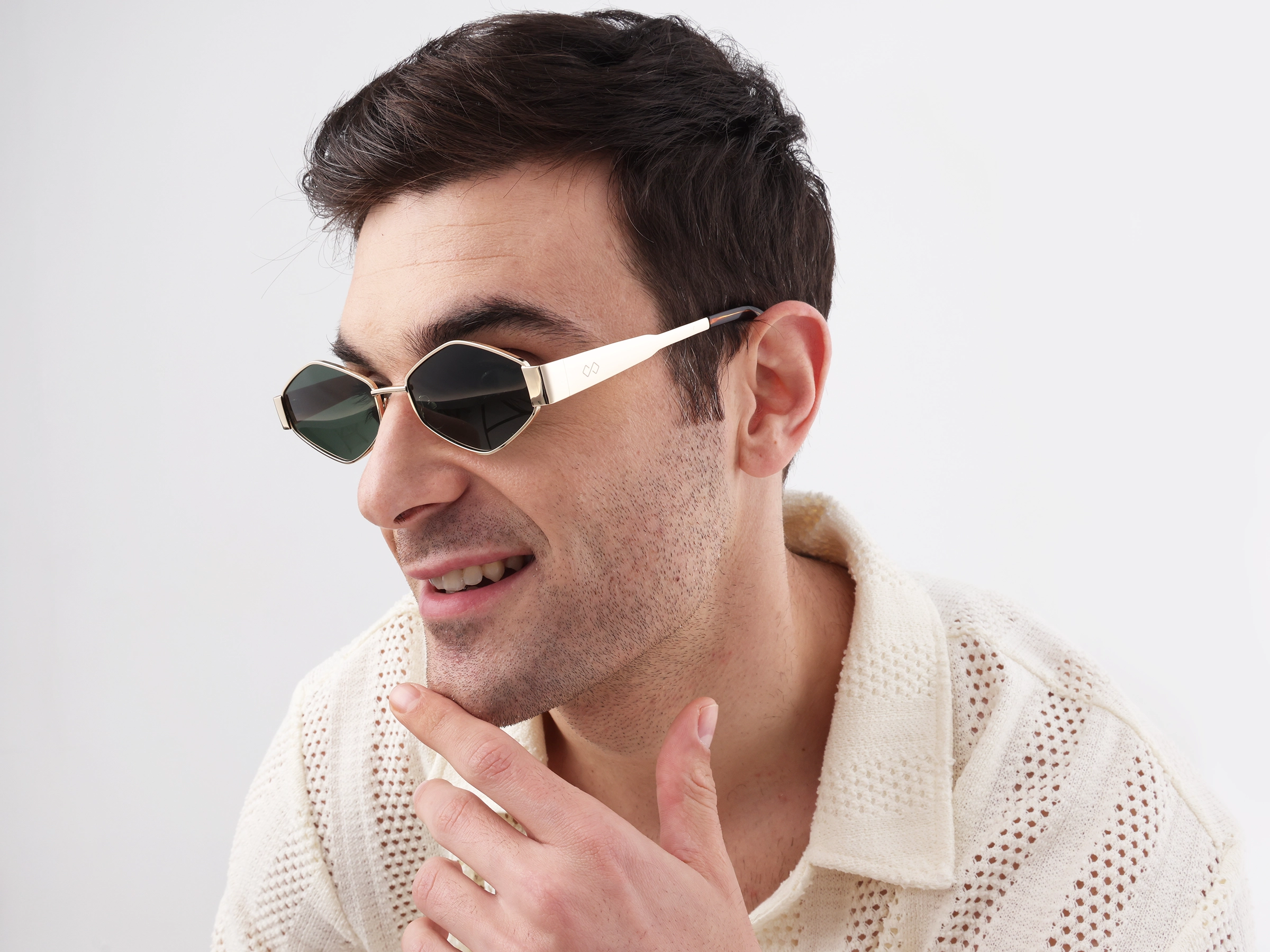 Champagne Gold Metal Full Rim Geometric Sunglasses 2