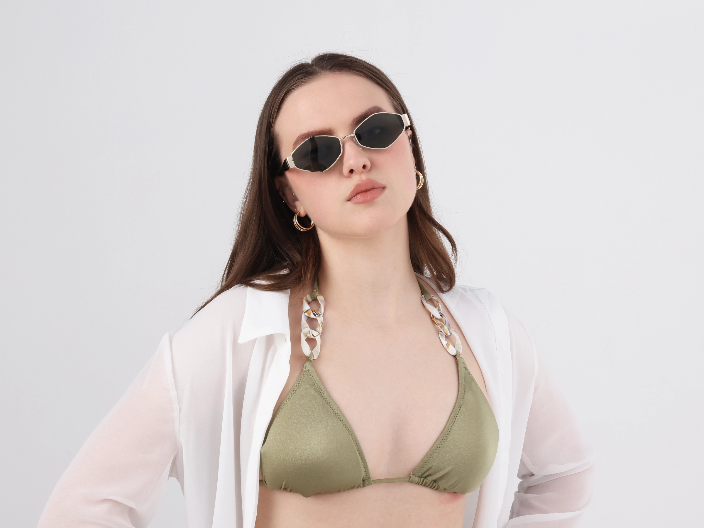 Champagne Gold Metal Full Rim Geometric Sunglasses 11