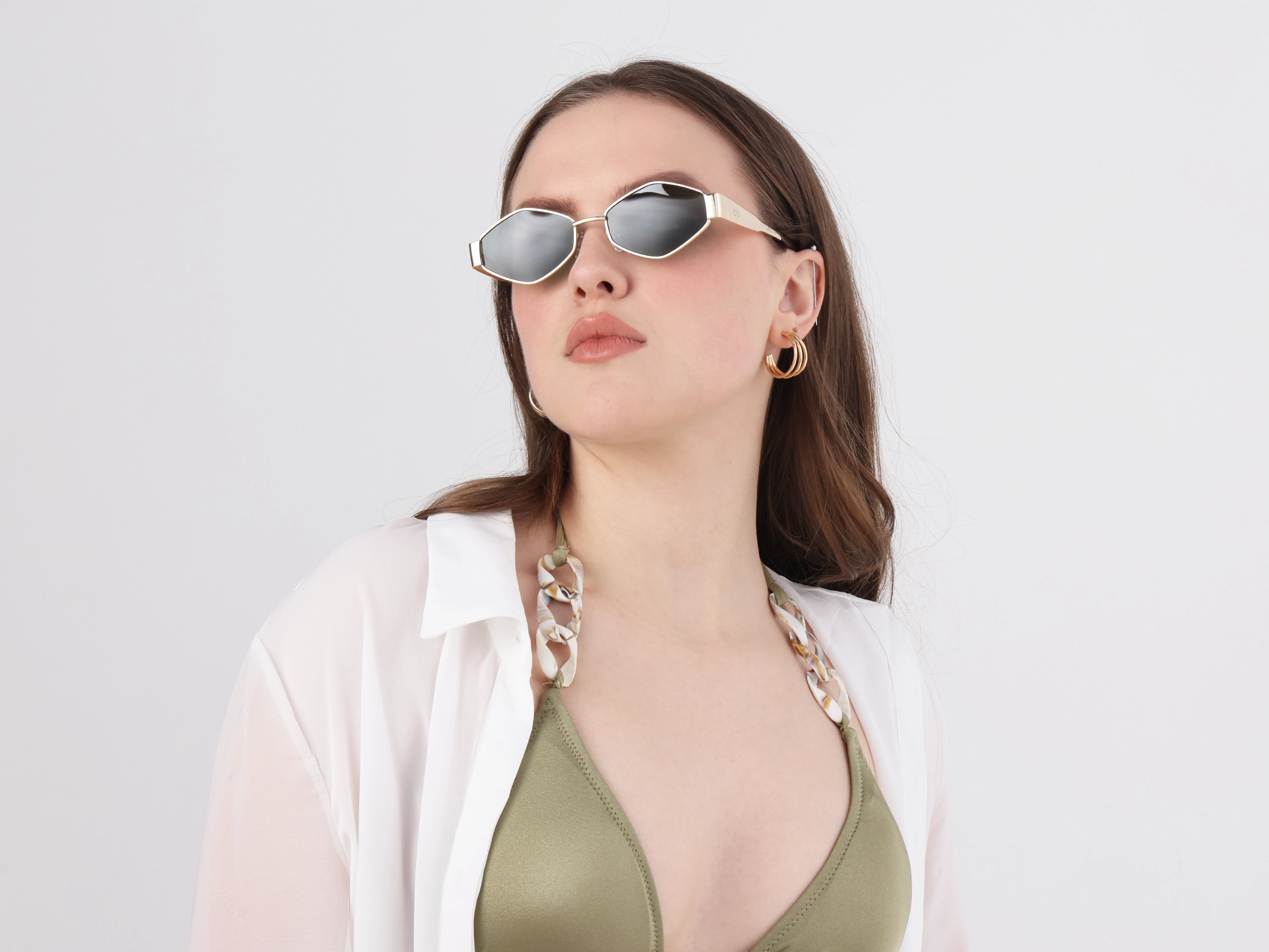 Champagne Gold Metal Full Rim Geometric Sunglasses 12
