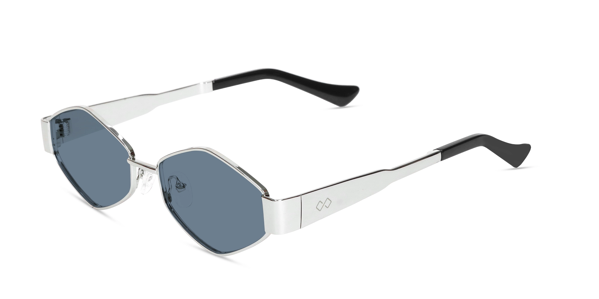 Silver Metal Geometric Full Rim Sunglasses-3