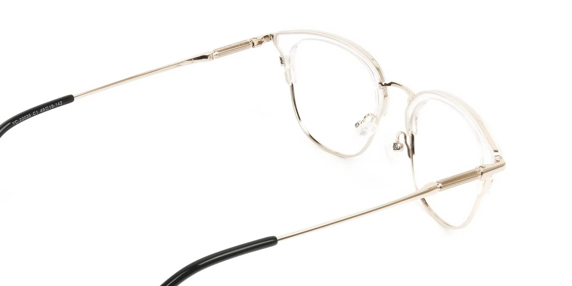 Square & Browline Crystal Clear & Champagne Gold Eyeglasses - 2