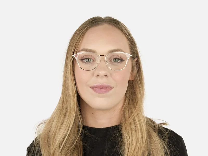 Square & Browline Crystal Clear & Champagne Gold Eyeglasses - 2