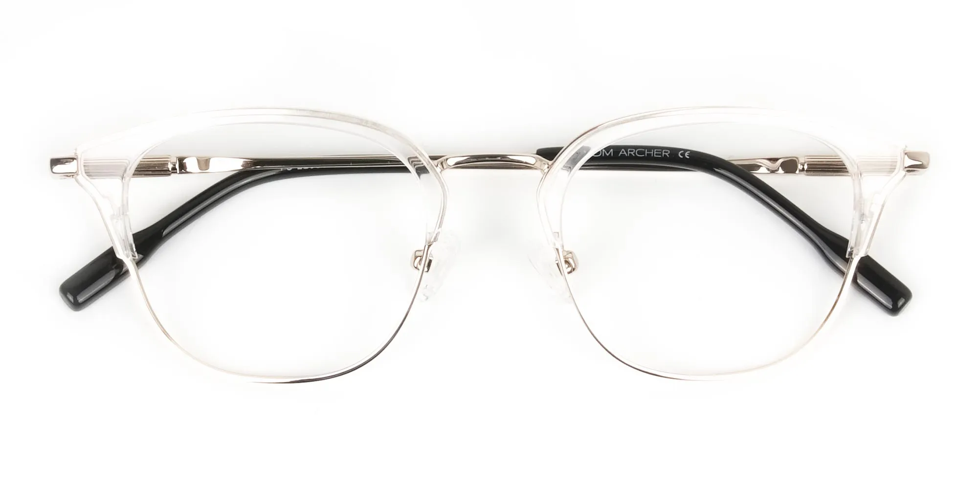 Square & Browline Crystal Clear & Champagne Gold Eyeglasses - 2