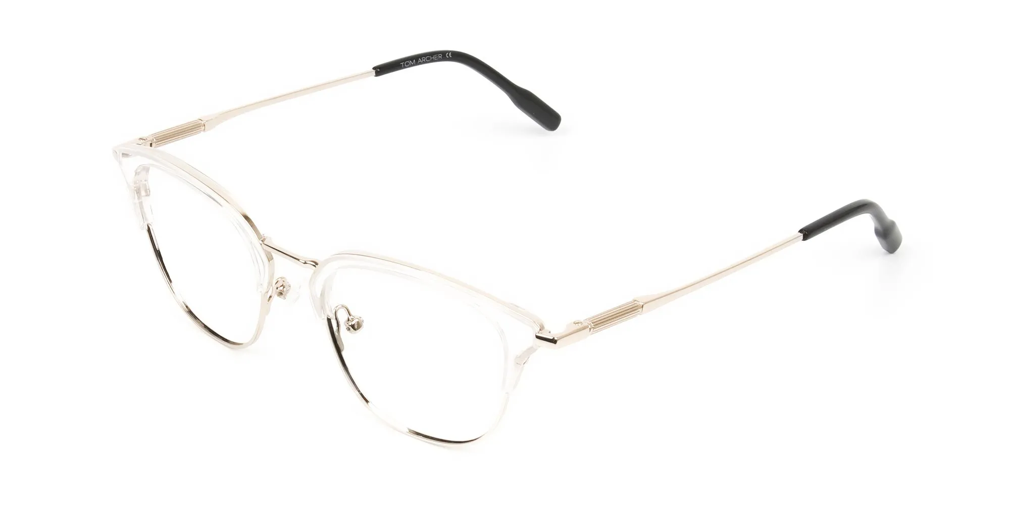 Square & Browline Crystal Clear & Champagne Gold Eyeglasses - 2