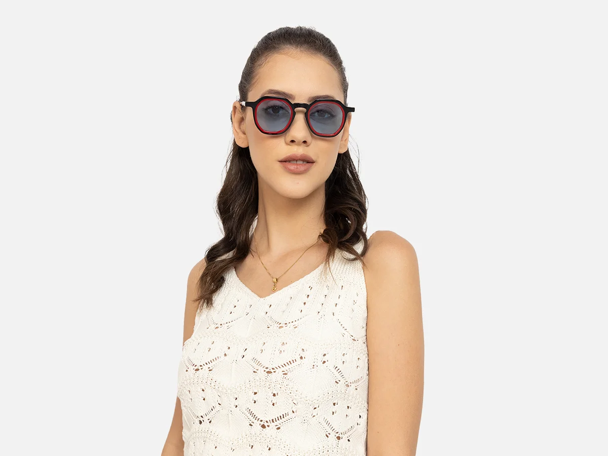 Black Geometric Frame Sunglasses-51