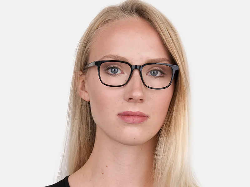Black Acetate Rectangle Glasses Frame Unisex-2