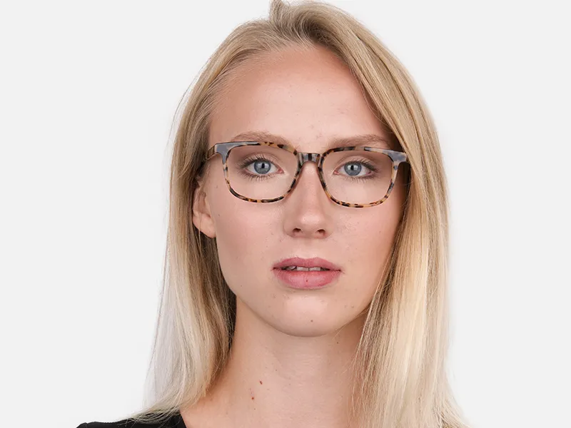 Cream Tortoise Rectangular Glasses Acetate Unisex-2