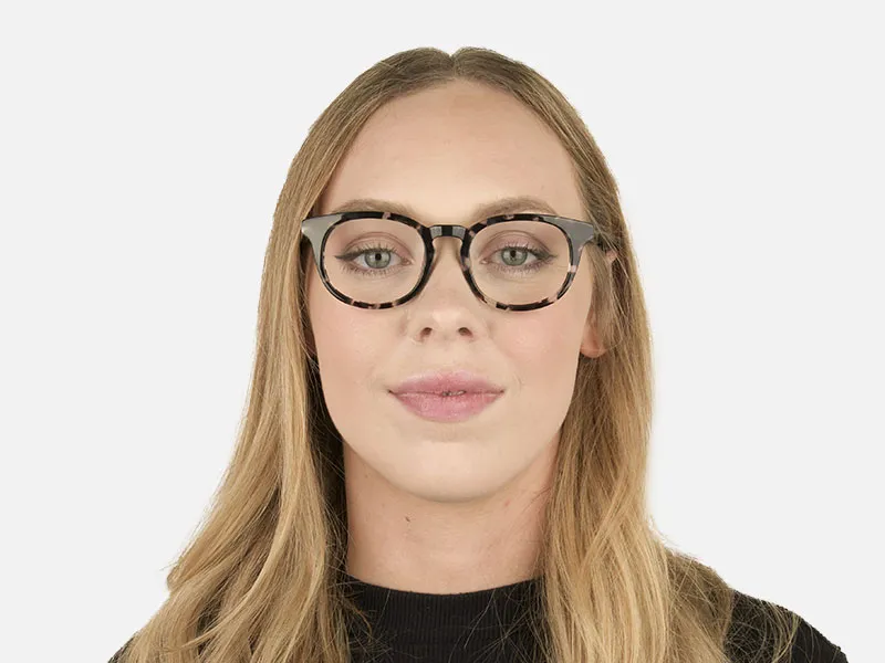 Marble Grey & Translucent Olive Green Round Glasses - 2