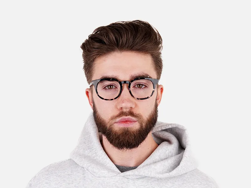 Marble Grey & Translucent Olive Green Round Glasses - 2