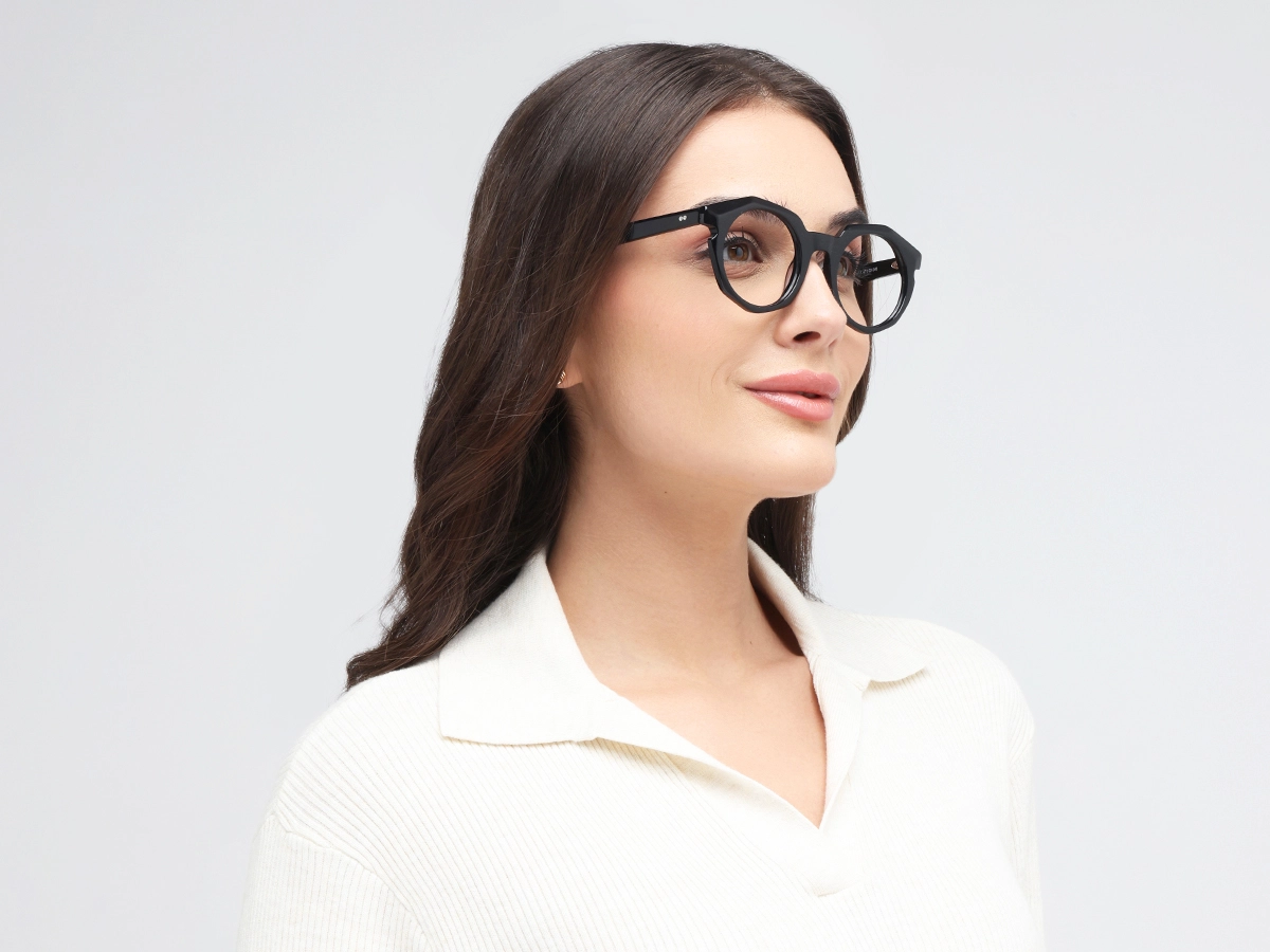 Black Round Oval Glasses 53
