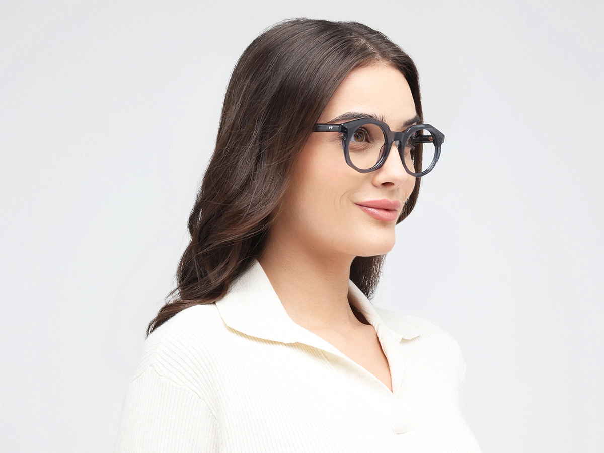 Crystal Slate Grey Round Oval Glasses 53