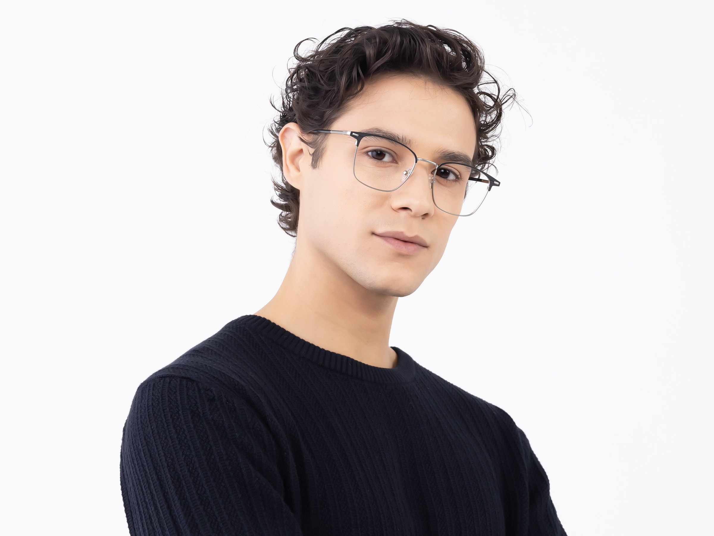 Matte Black & Silver Square Glasses