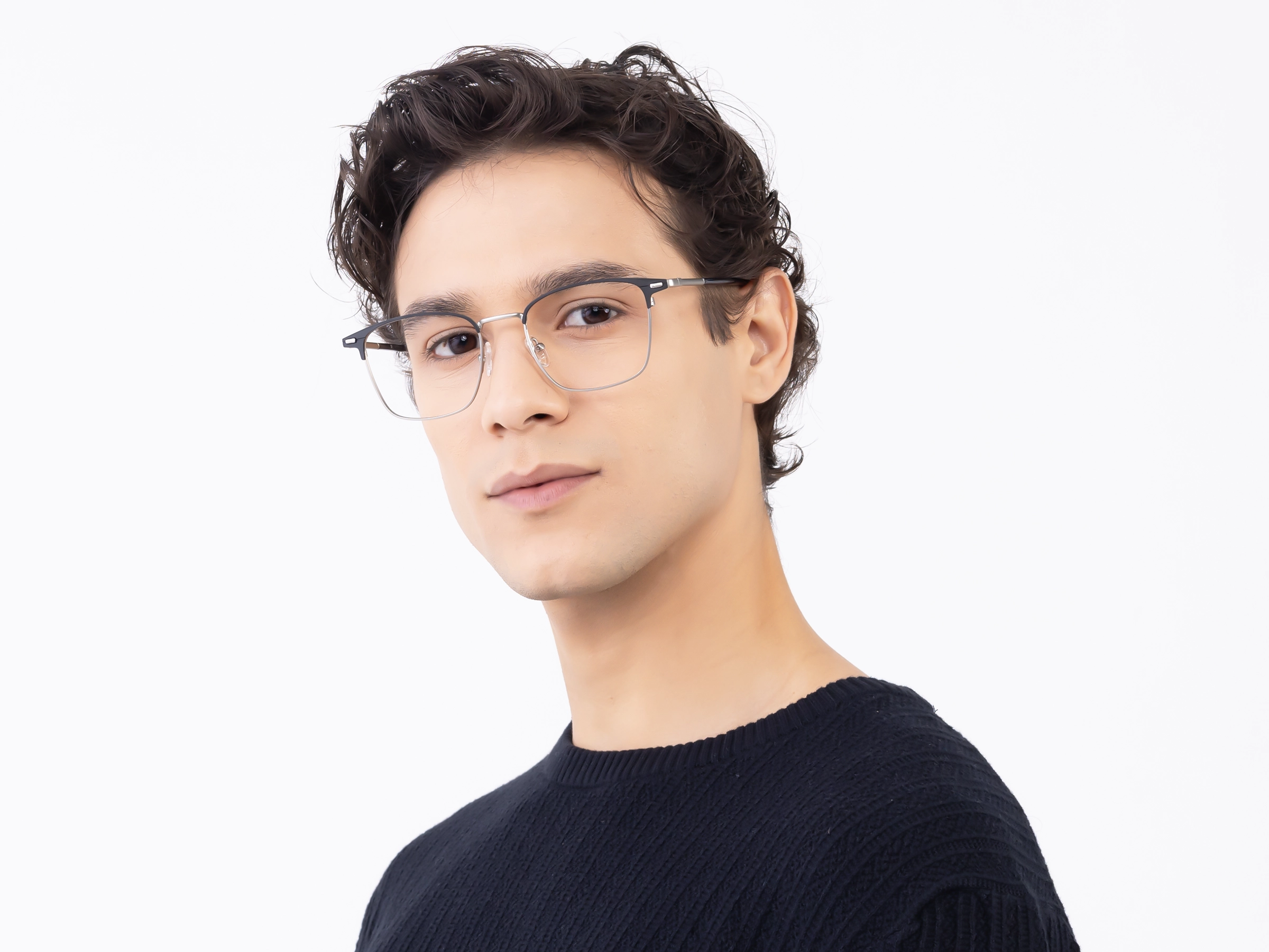 Matte Black & Silver Square Glasses