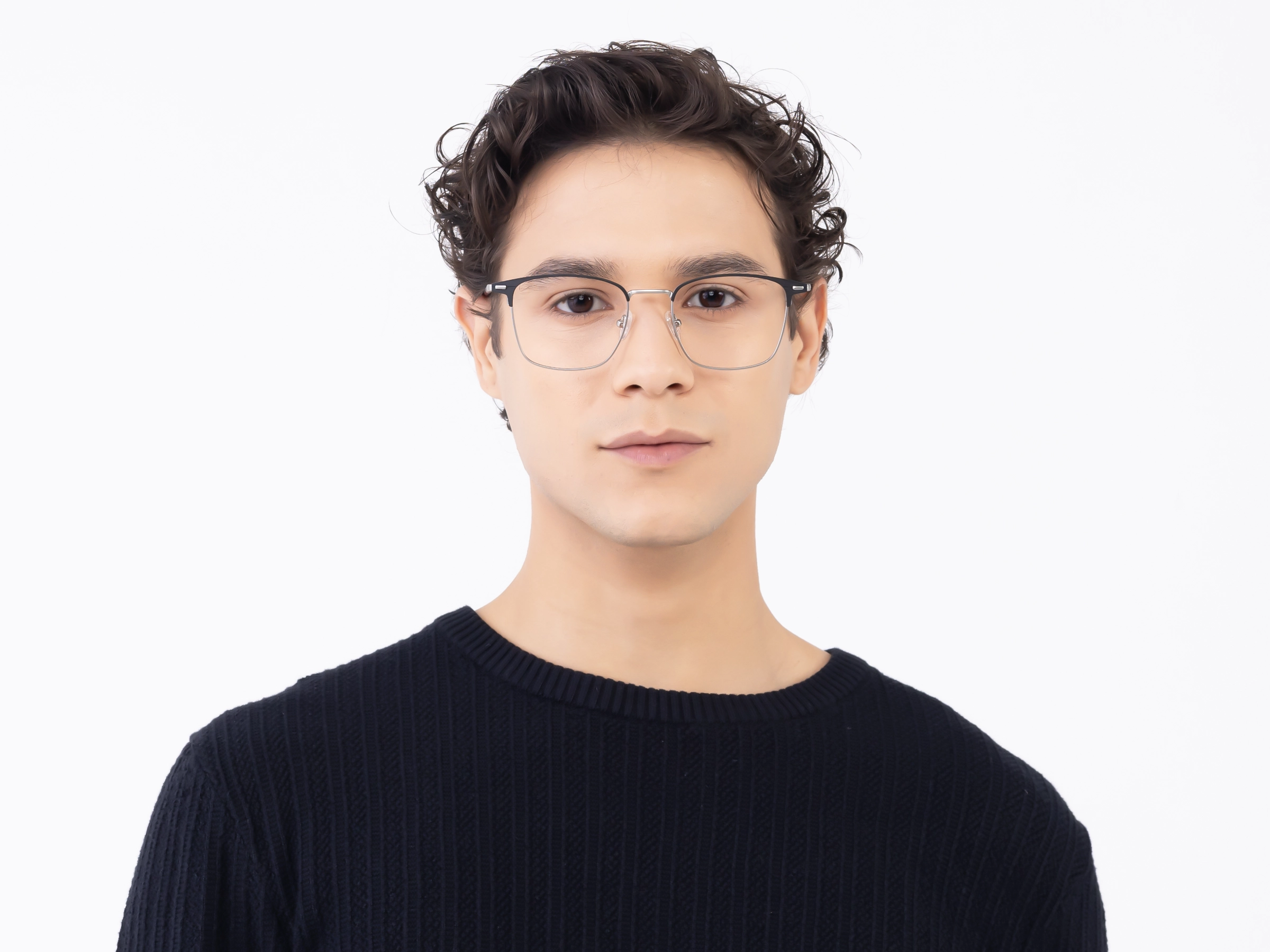 Matte Black & Silver Square Glasses