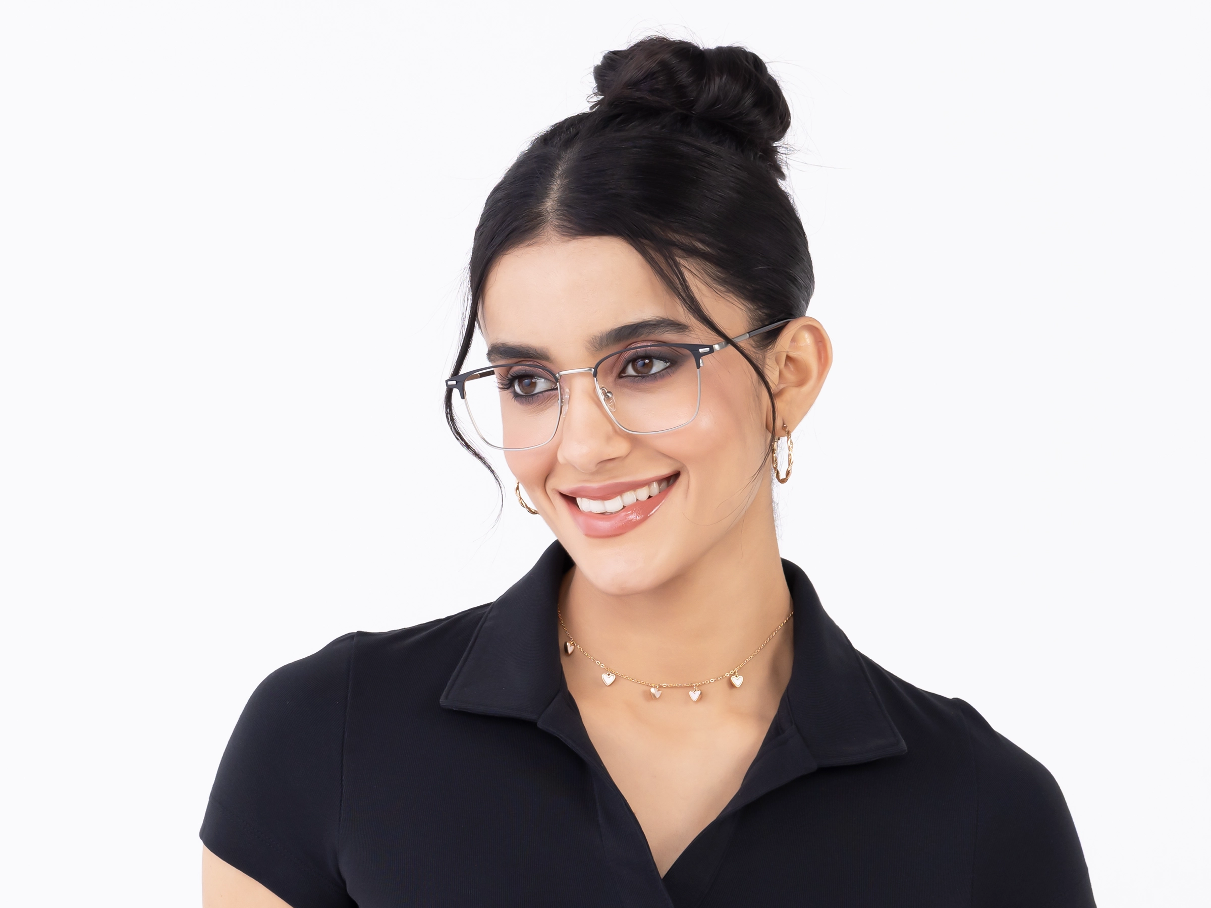 Matte Black & Silver Square Glasses