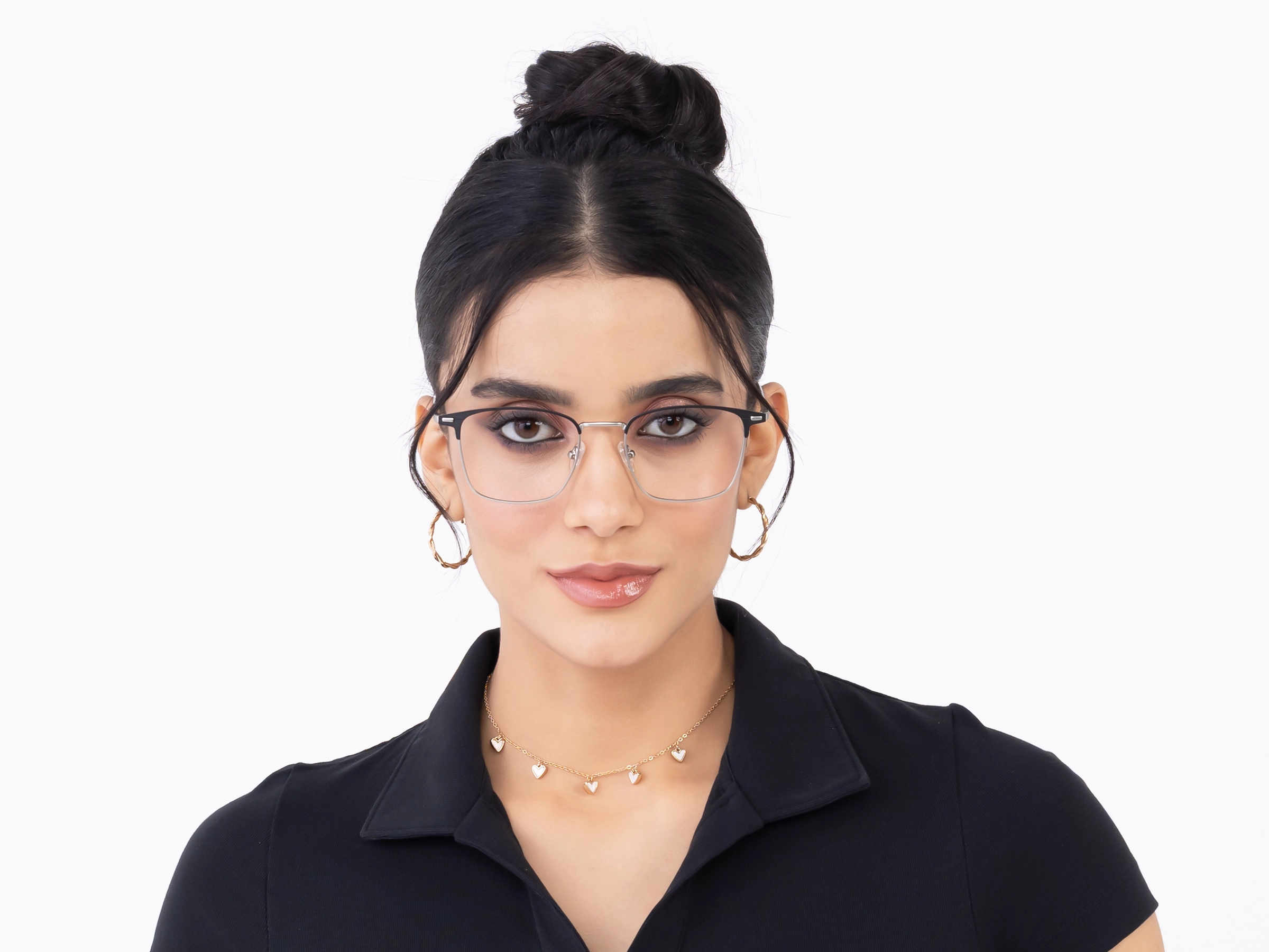 Matte Black & Silver Square Glasses