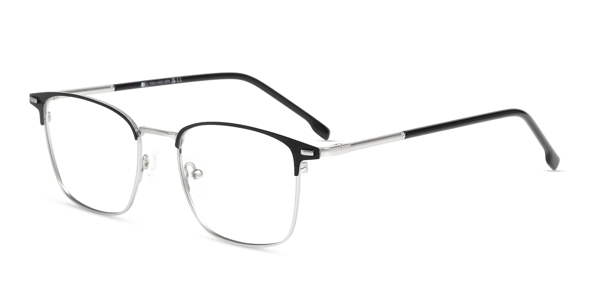 Matte Black & Silver Square Glasses-3