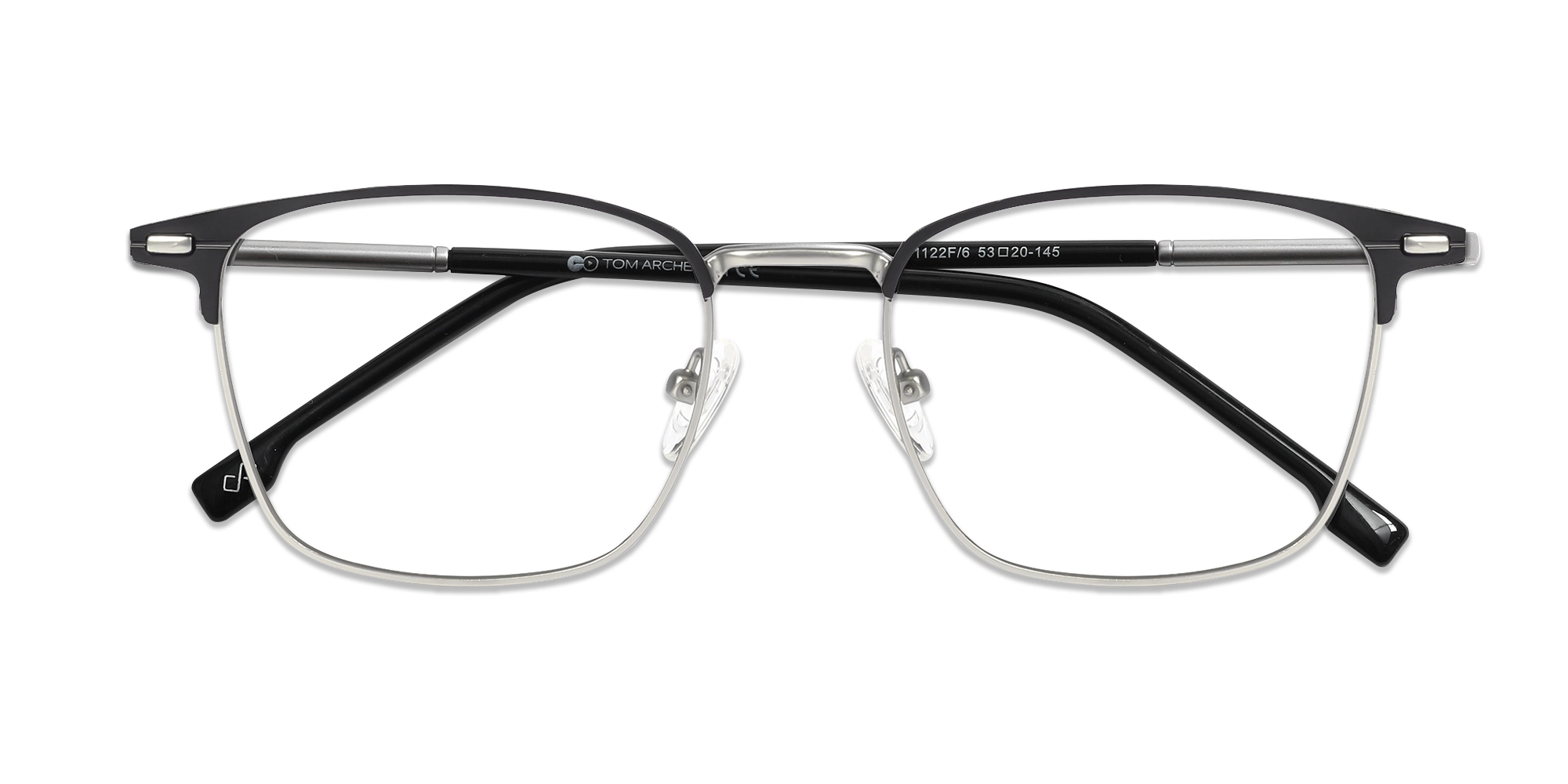 Matte Black & Silver Square Glasses-6