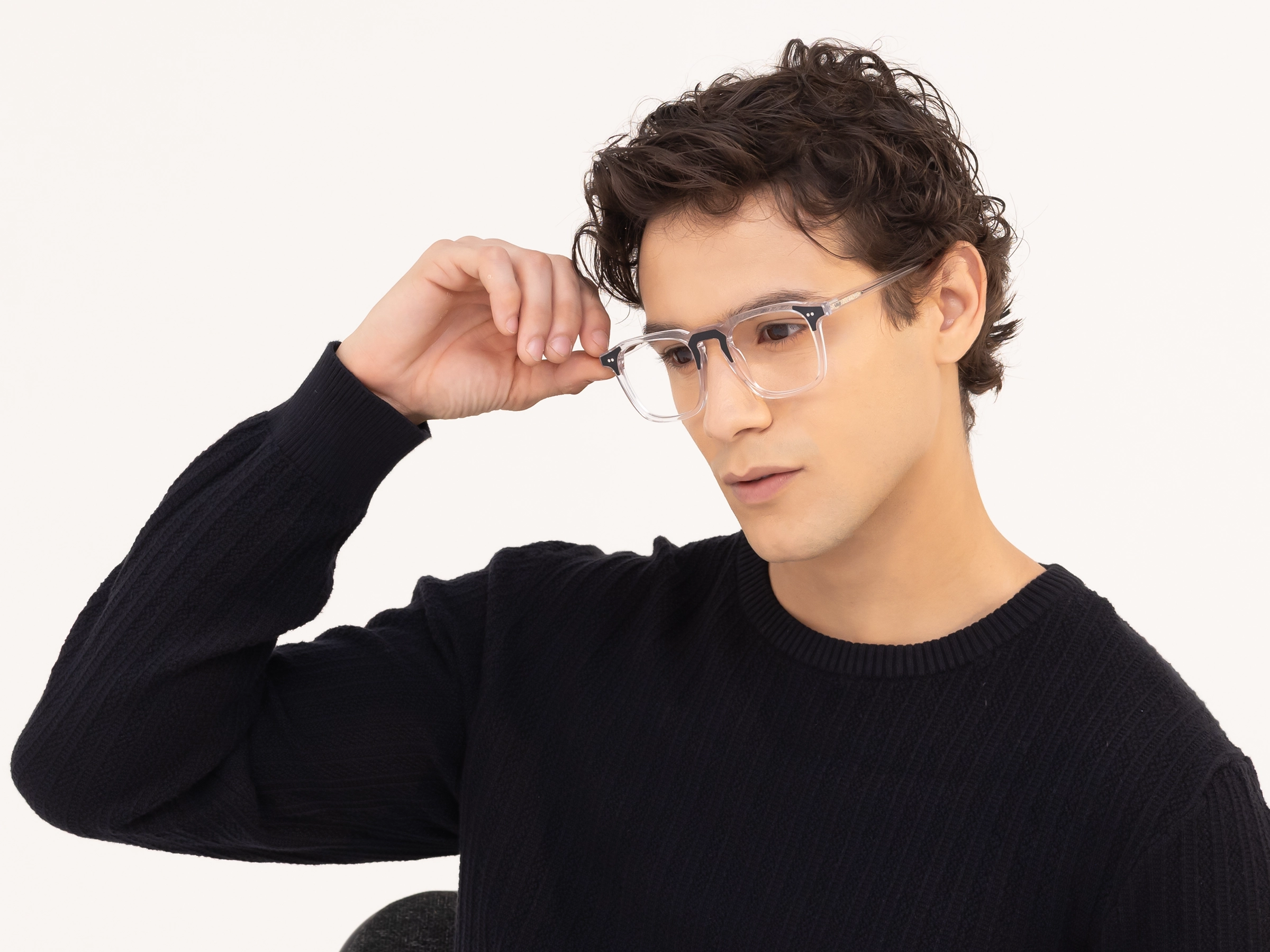 Crystal Clear & Black Square Acetate Glasses
