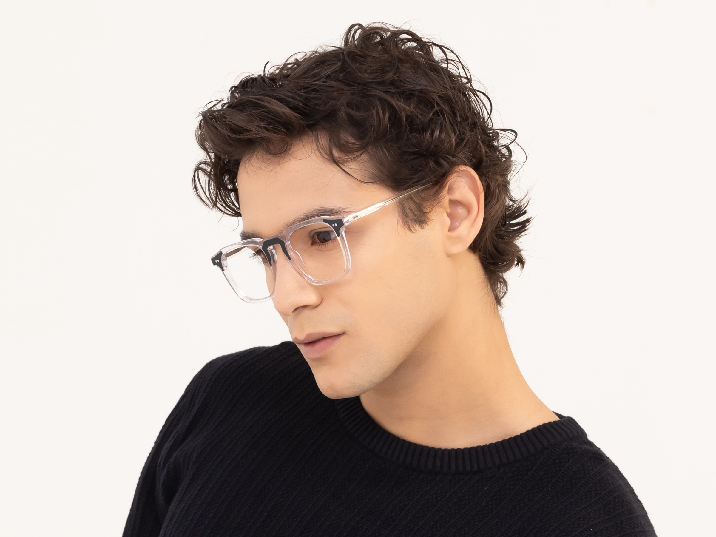 Crystal Clear & Black Square Acetate Glasses