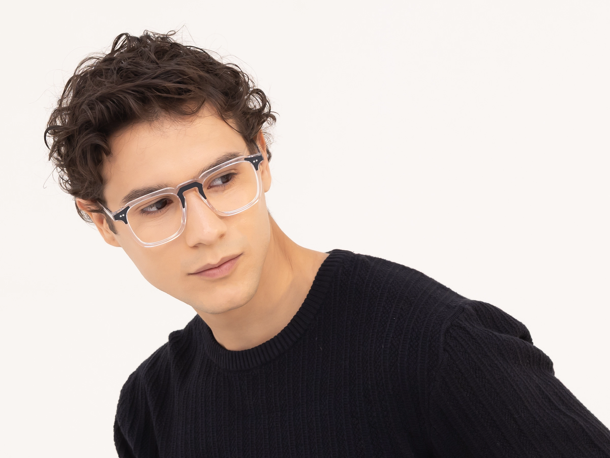 Crystal Clear & Black Square Acetate Glasses